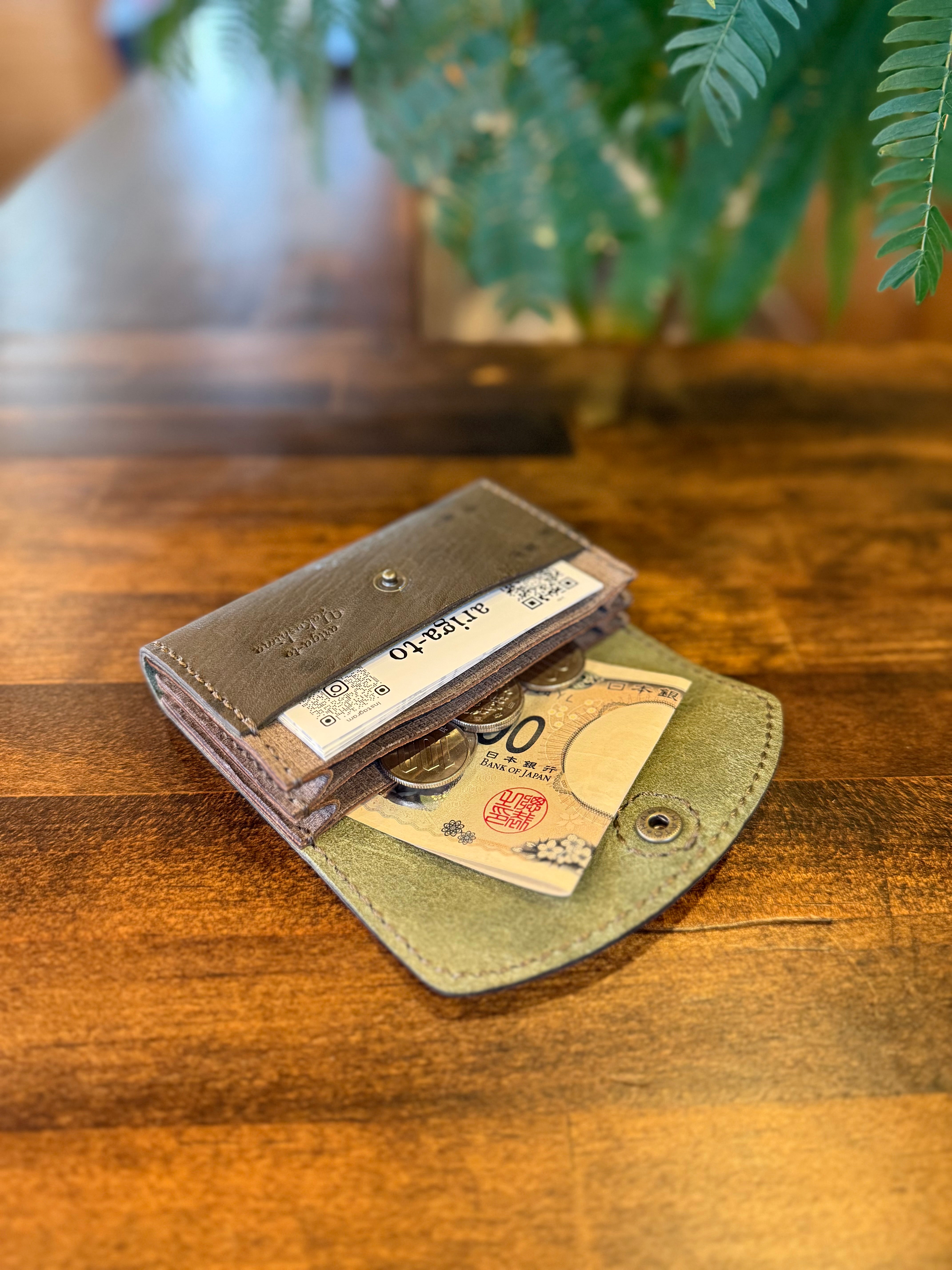 【屋久鹿革】おさいふ名刺入れ (屋久杉×夜光貝)