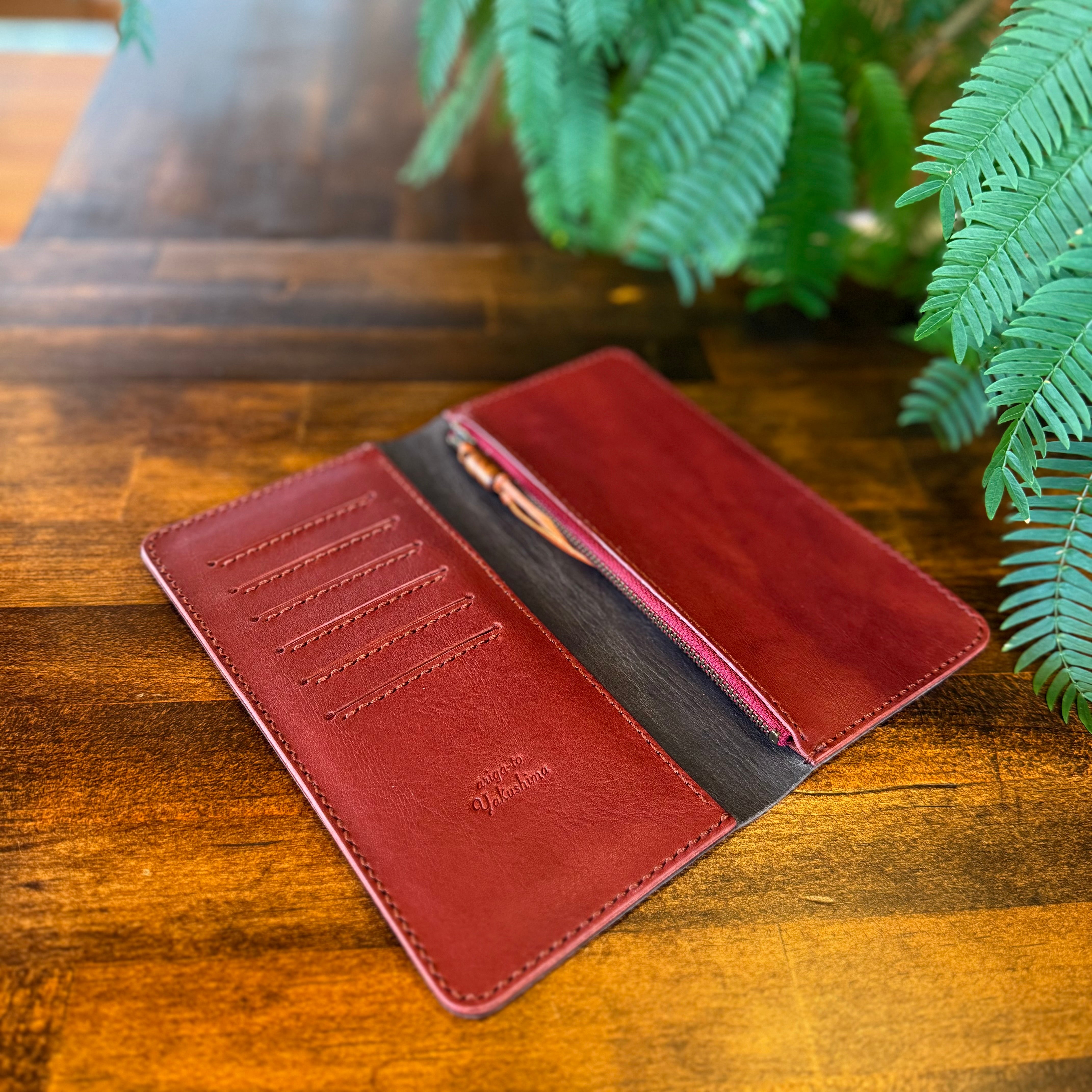 【屋久鹿革】スマートウォレット（カーキ×ワイン）