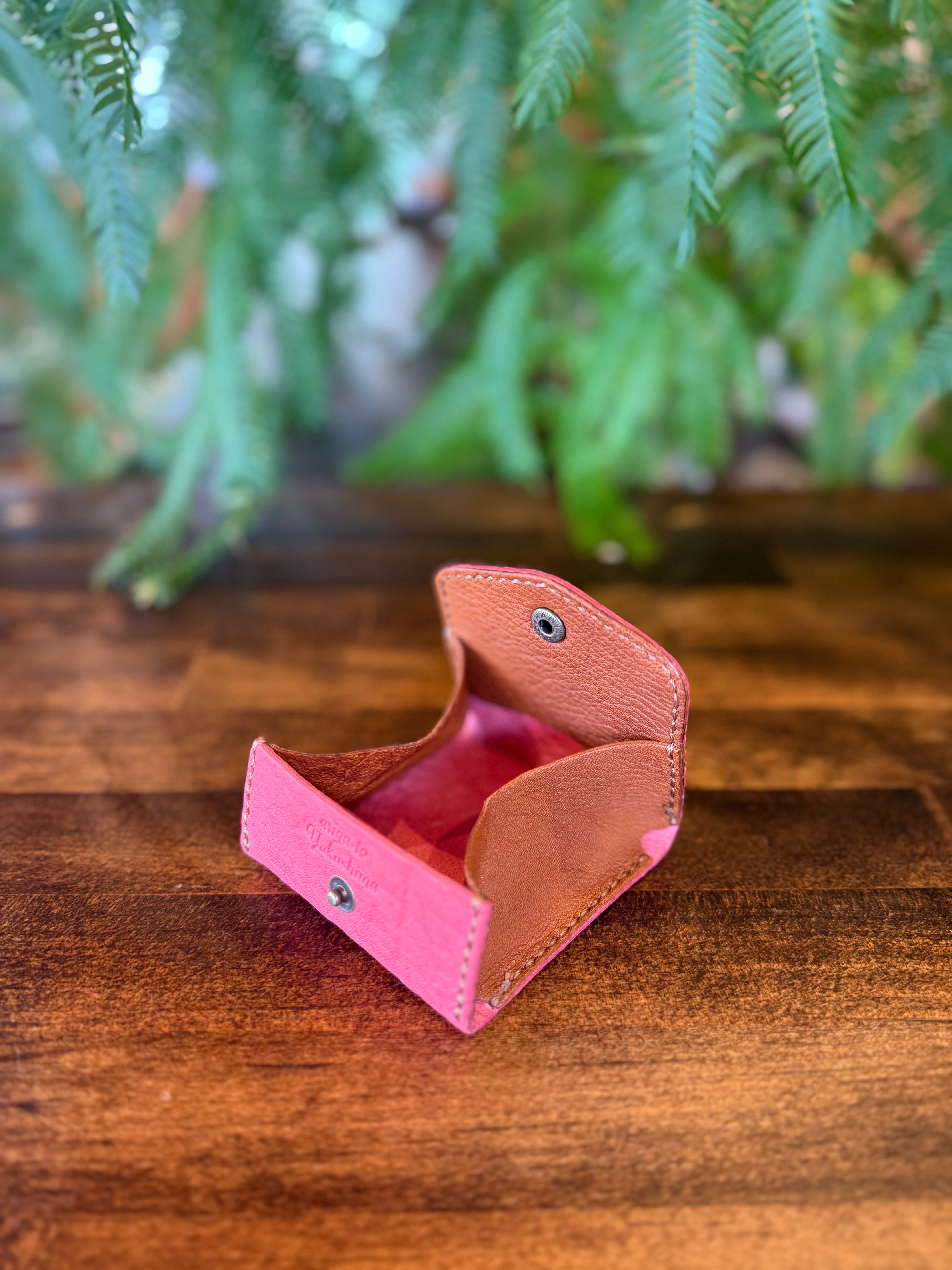 【屋久鹿革×京鹿革】BOX型コインケース(ピンク×ブラウン)
