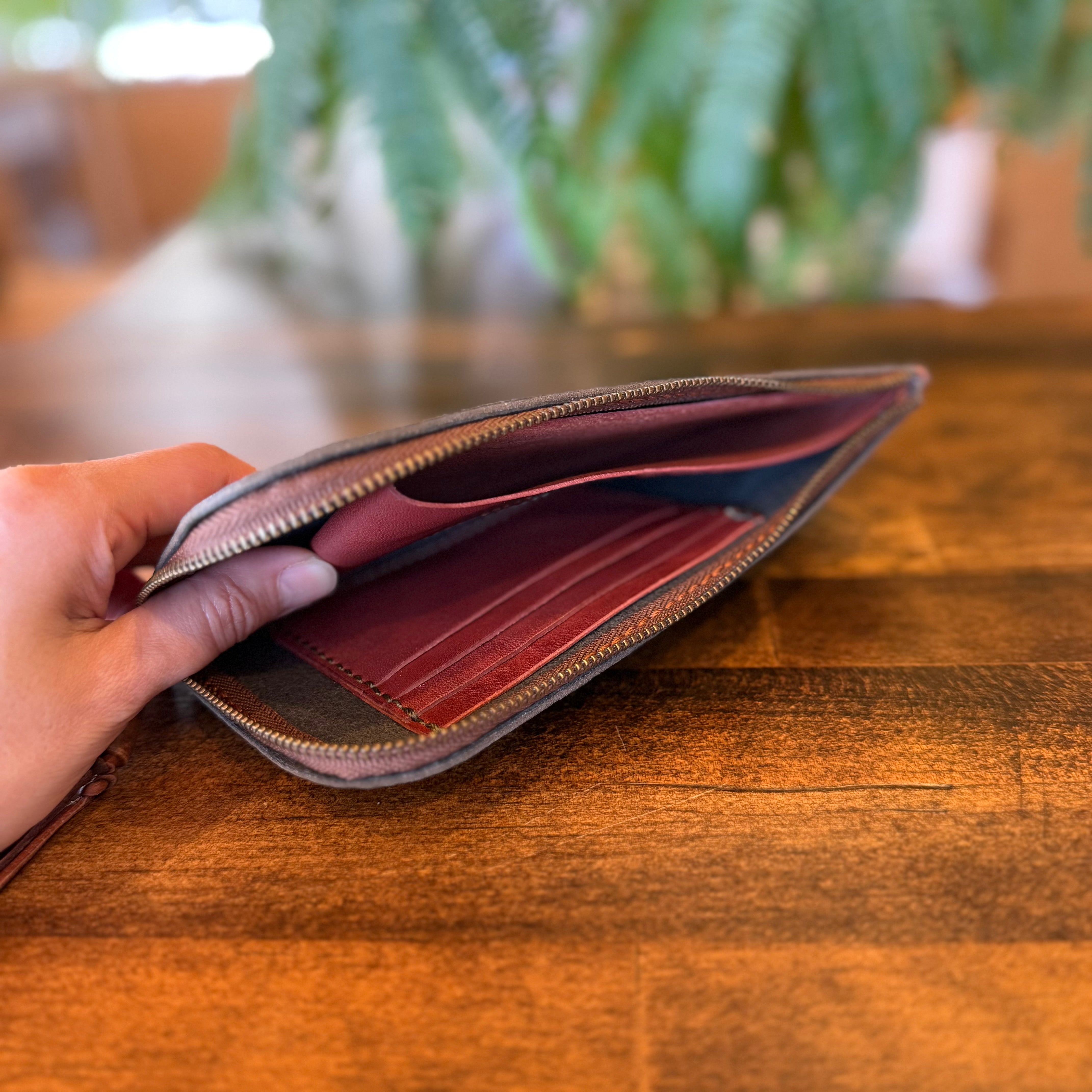 【屋久鹿革】島財布セミロング(カーキ)