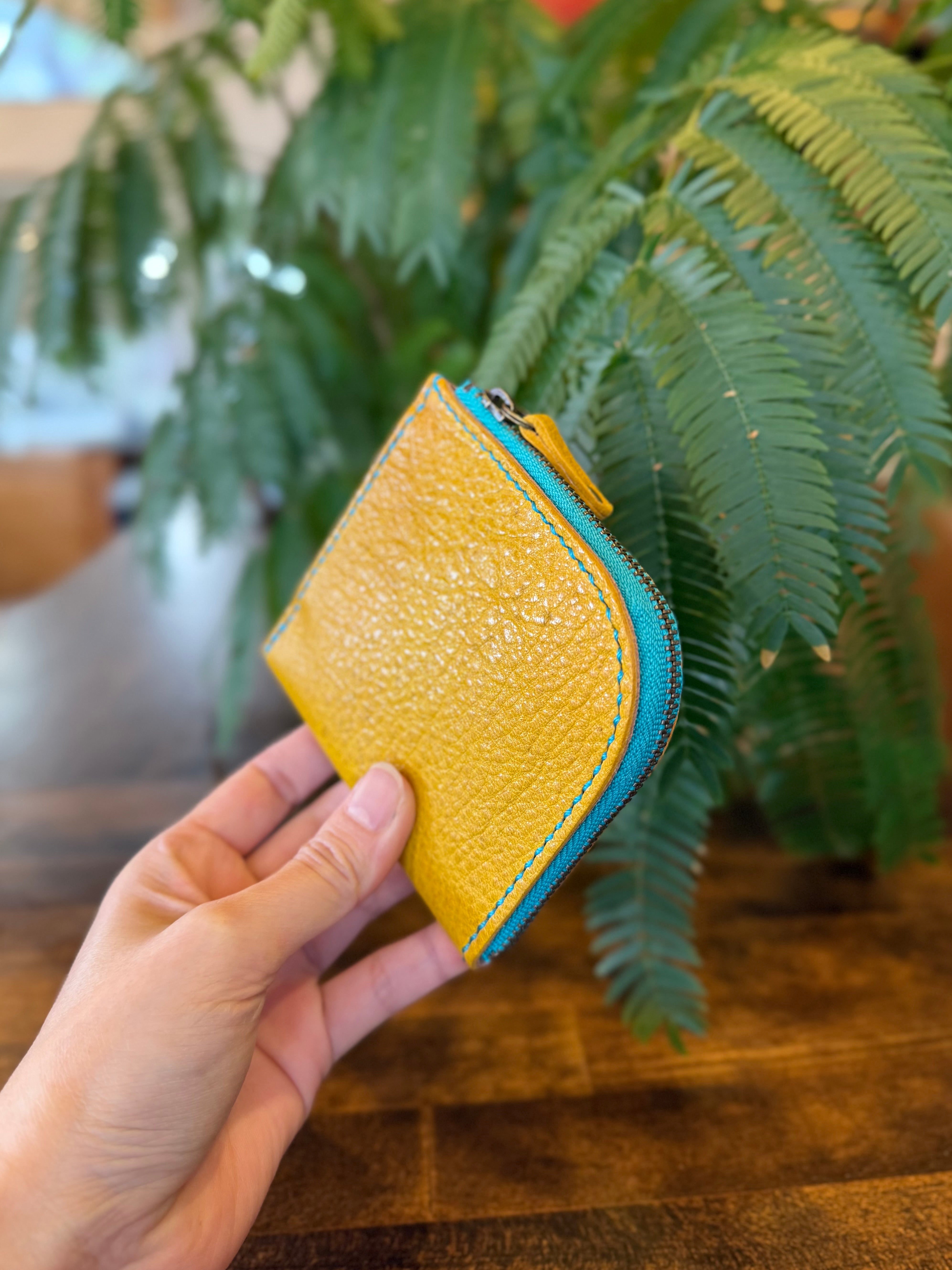 【屋久鹿革】島財布・くすみ菜の花