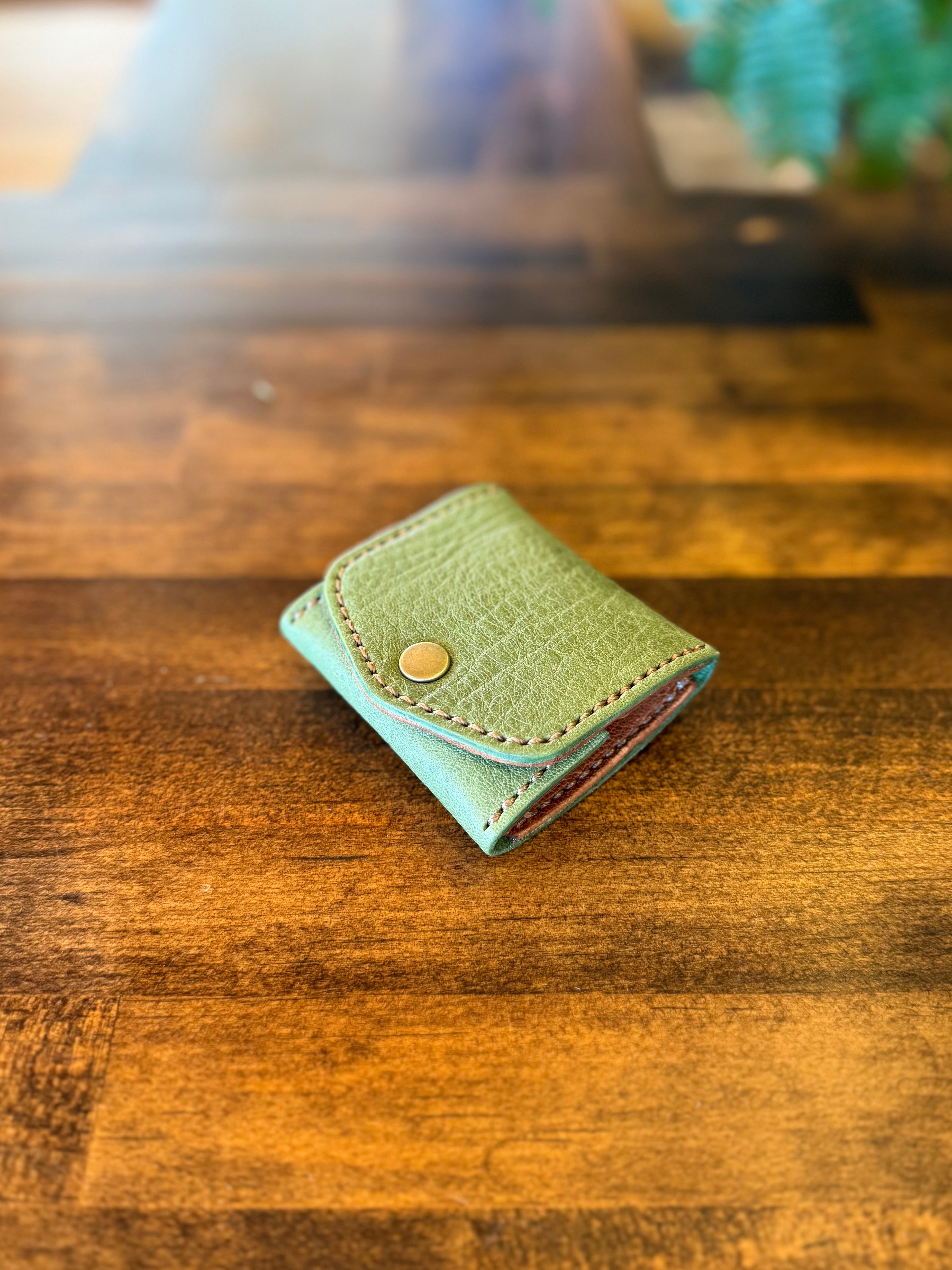 【屋久鹿革×京鹿革】BOX型コインケース(苔色×ブラウン)