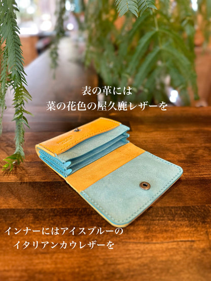 Wallet business card holder, square type (yellow x ice blue)