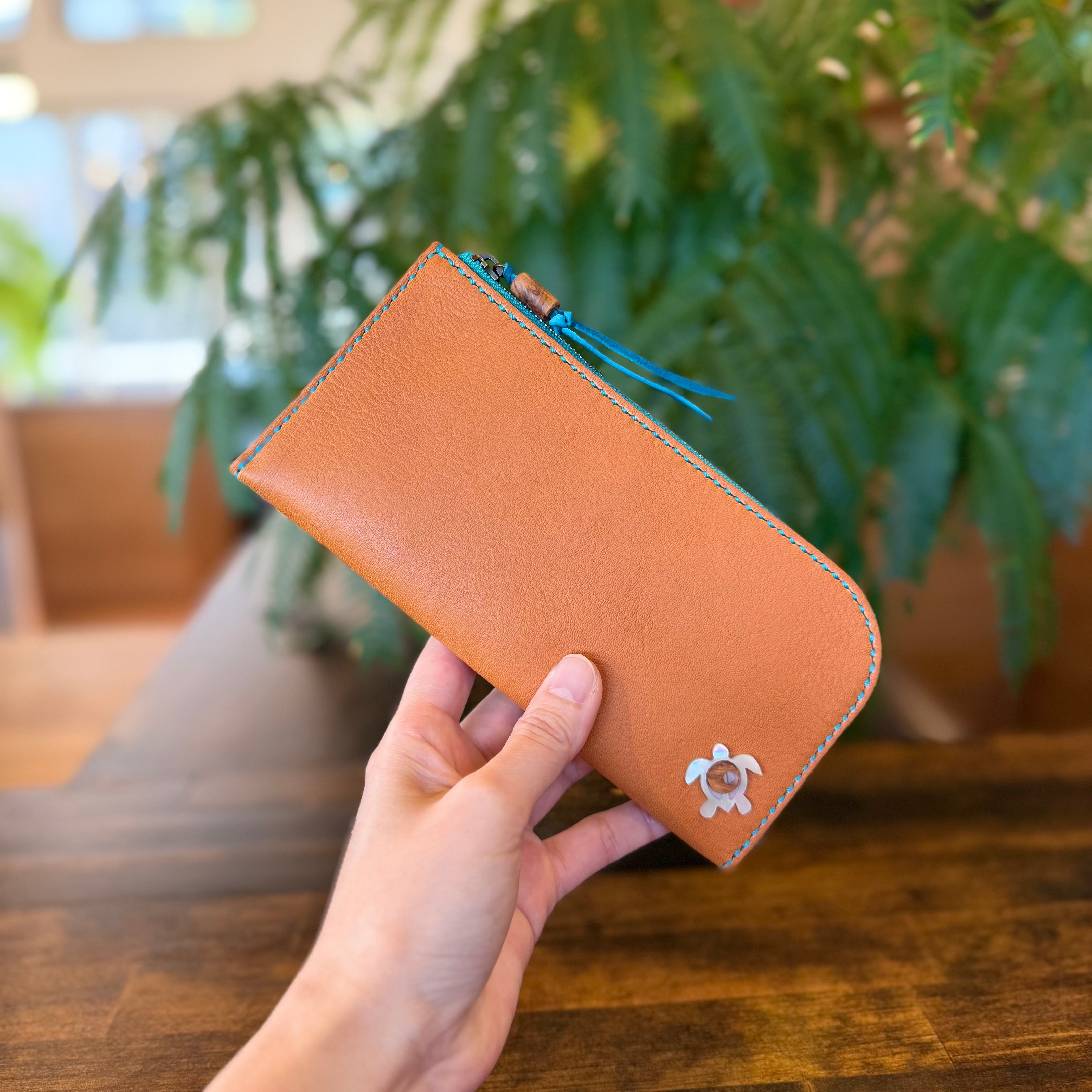 【屋久鹿革】島財布セミロング（キャメル）