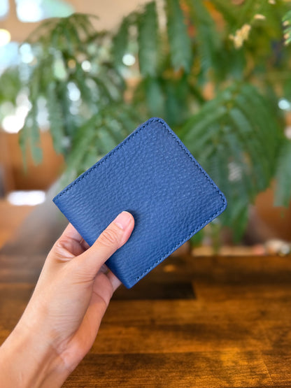 【蝦夷鹿革】二つ折り財布（ブルー）