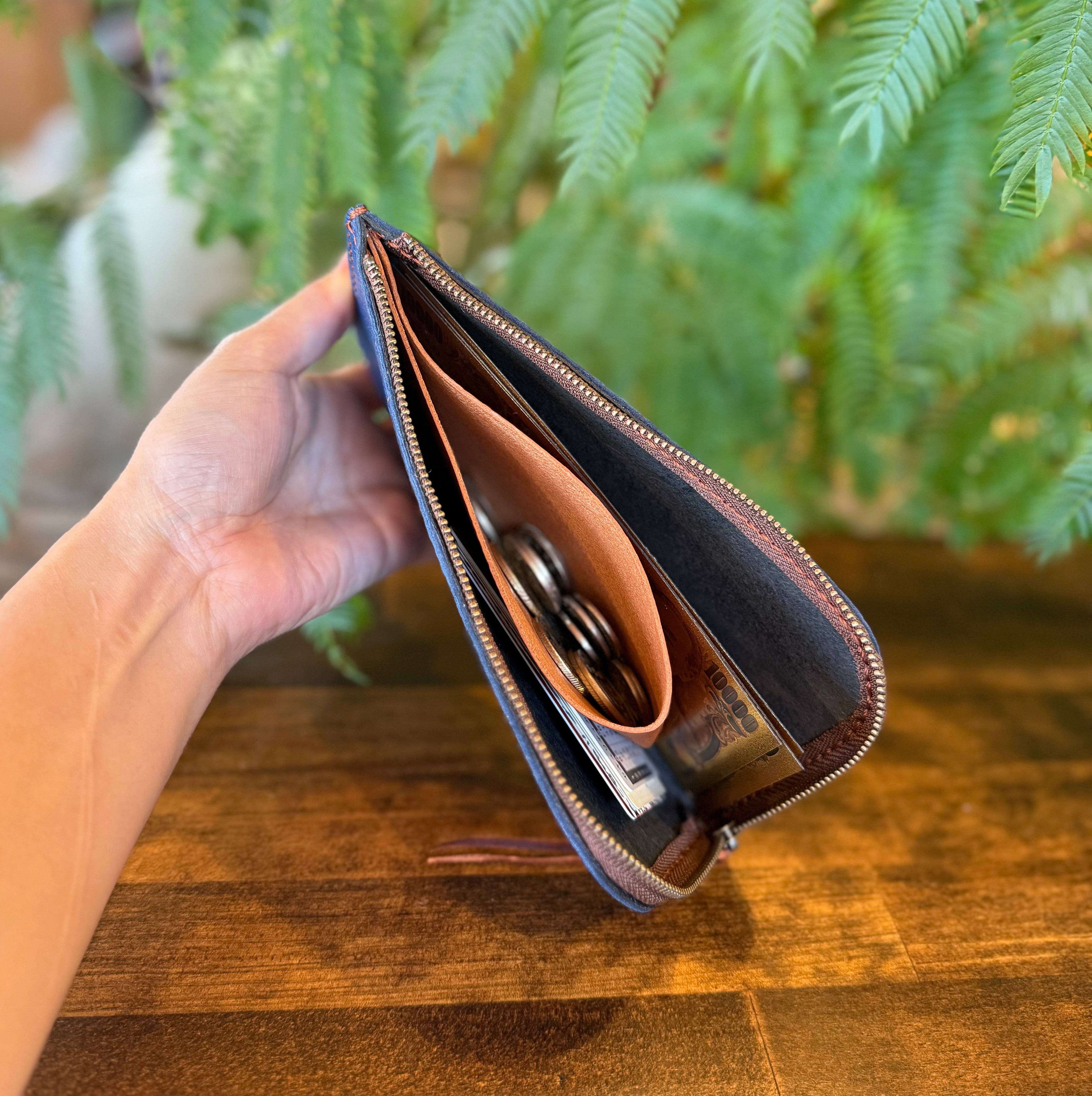 【蝦夷鹿革】島財布セミロング