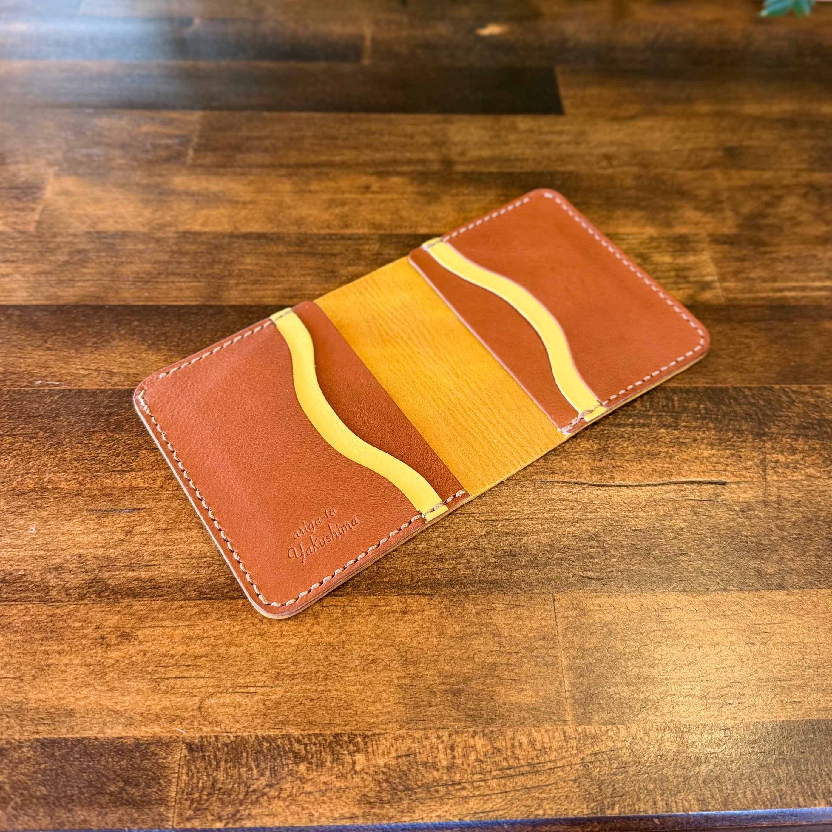 【屋久鹿革】家計管理Wallet／マスタード×ブラウン／カードポケット4枚コインケース無し