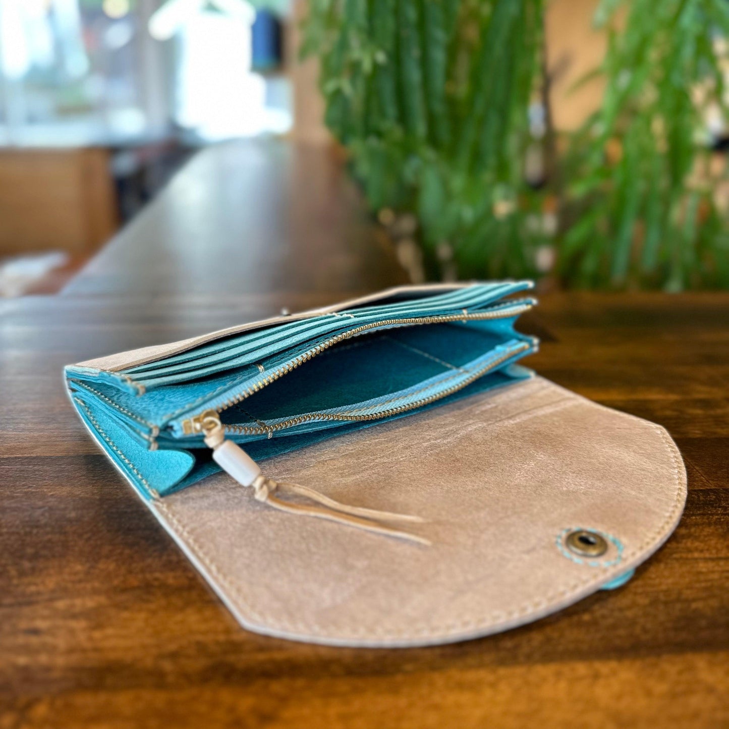 Sea turtle long wallet (undyed x ice blue)