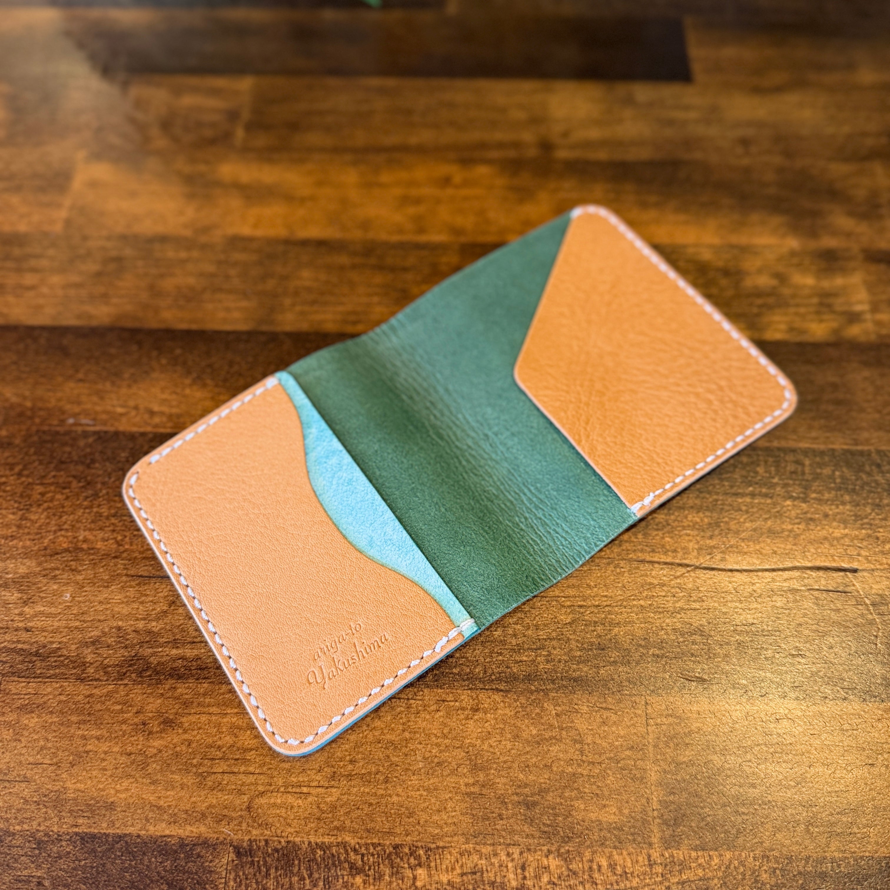 【屋久鹿革】家計管理Wallet／ターコイズ×ライトキャメル