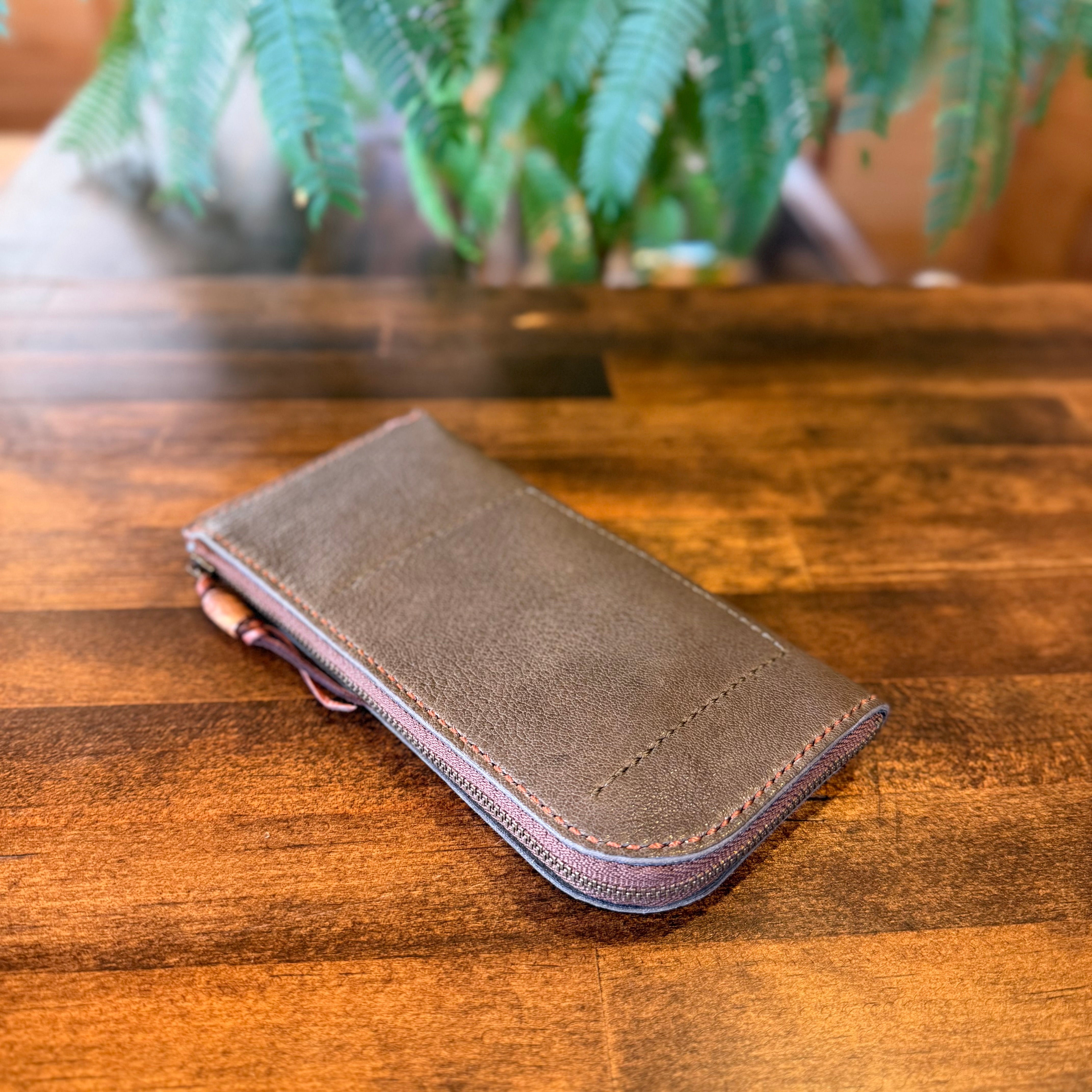 【屋久鹿革】島財布セミロング(カーキ)