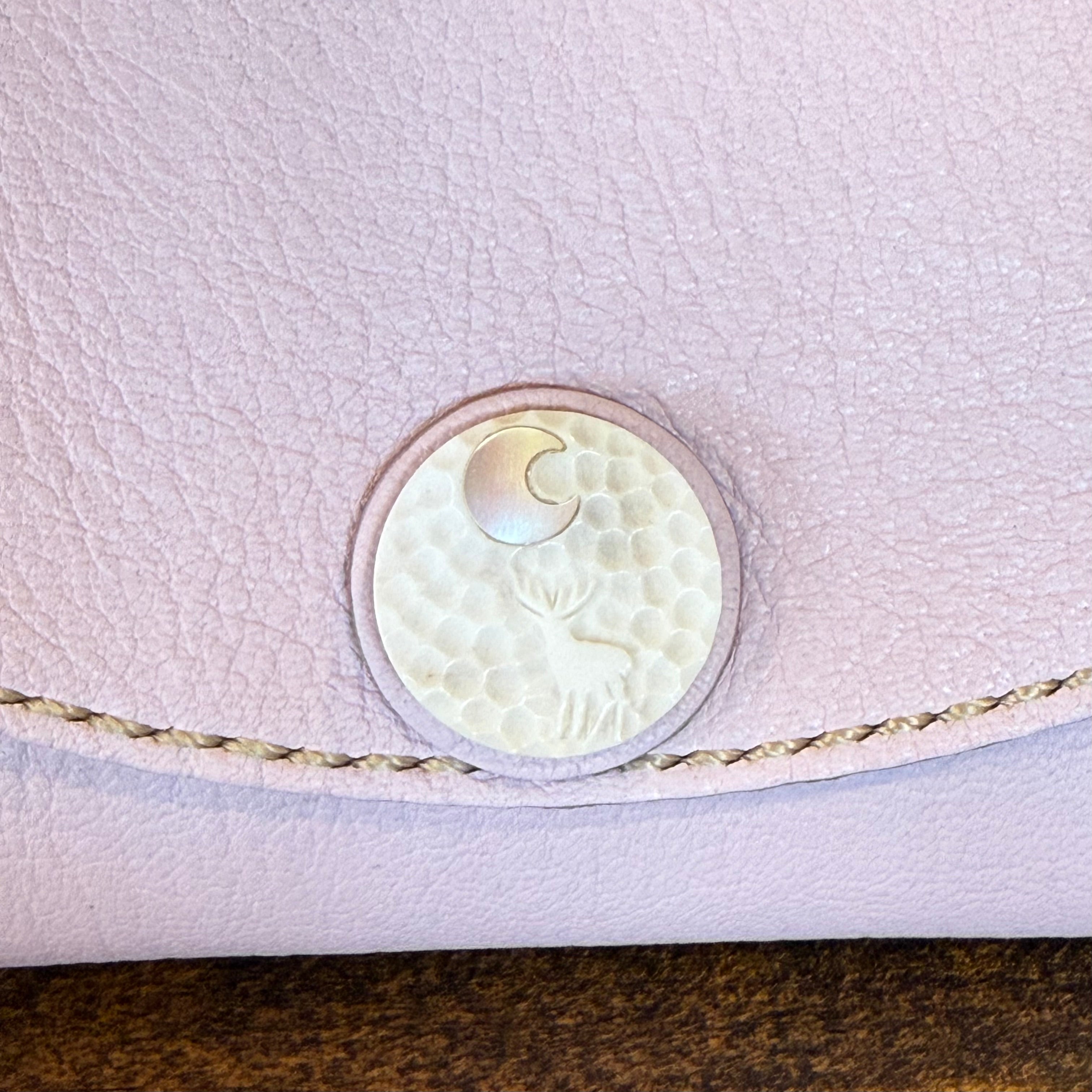 Yakushima Deer Leather Long Wallet – Sika & Crescent Moon (Dusty Pink)