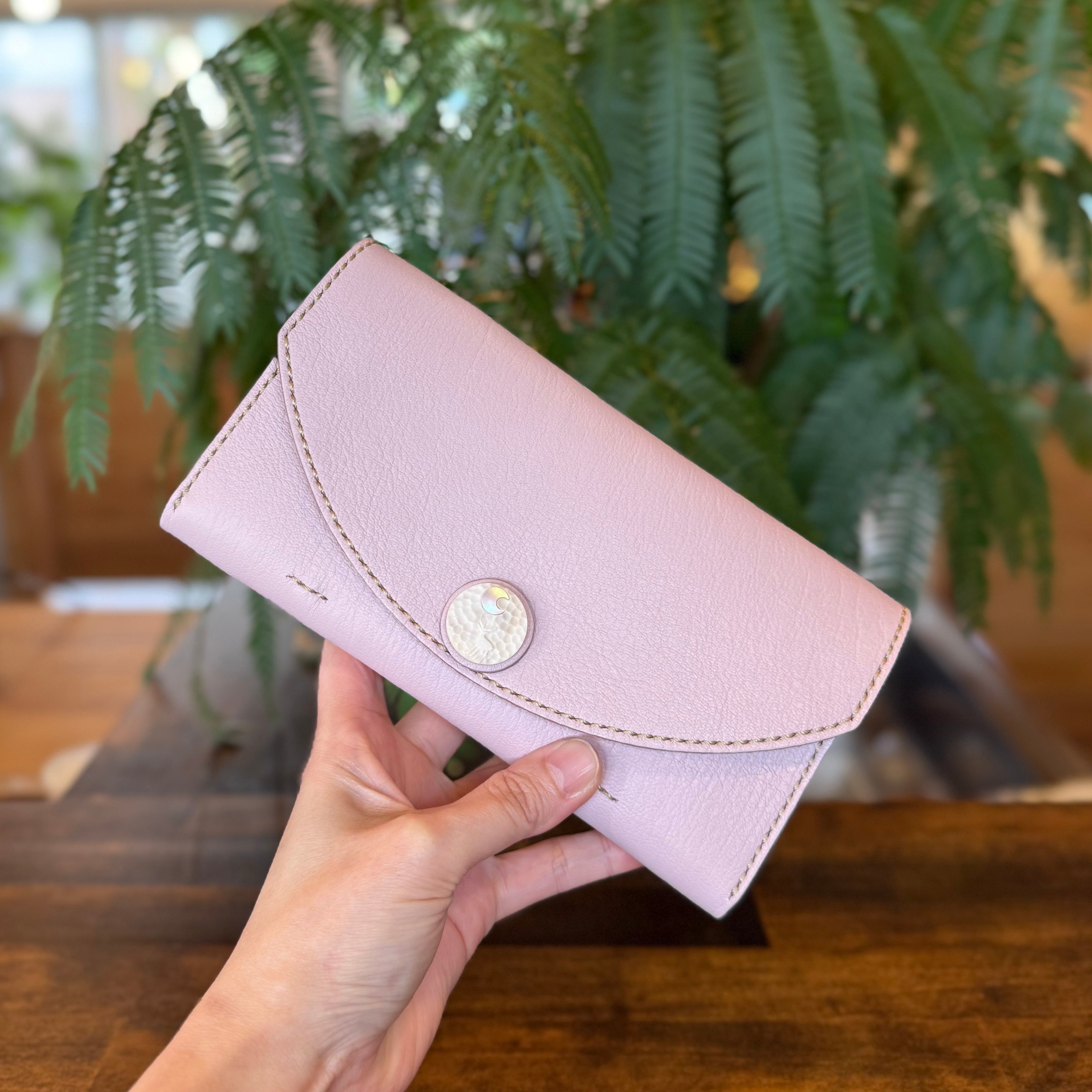 【屋久鹿革】ヤクシカと三日月のロングウォレット／くすみピンク