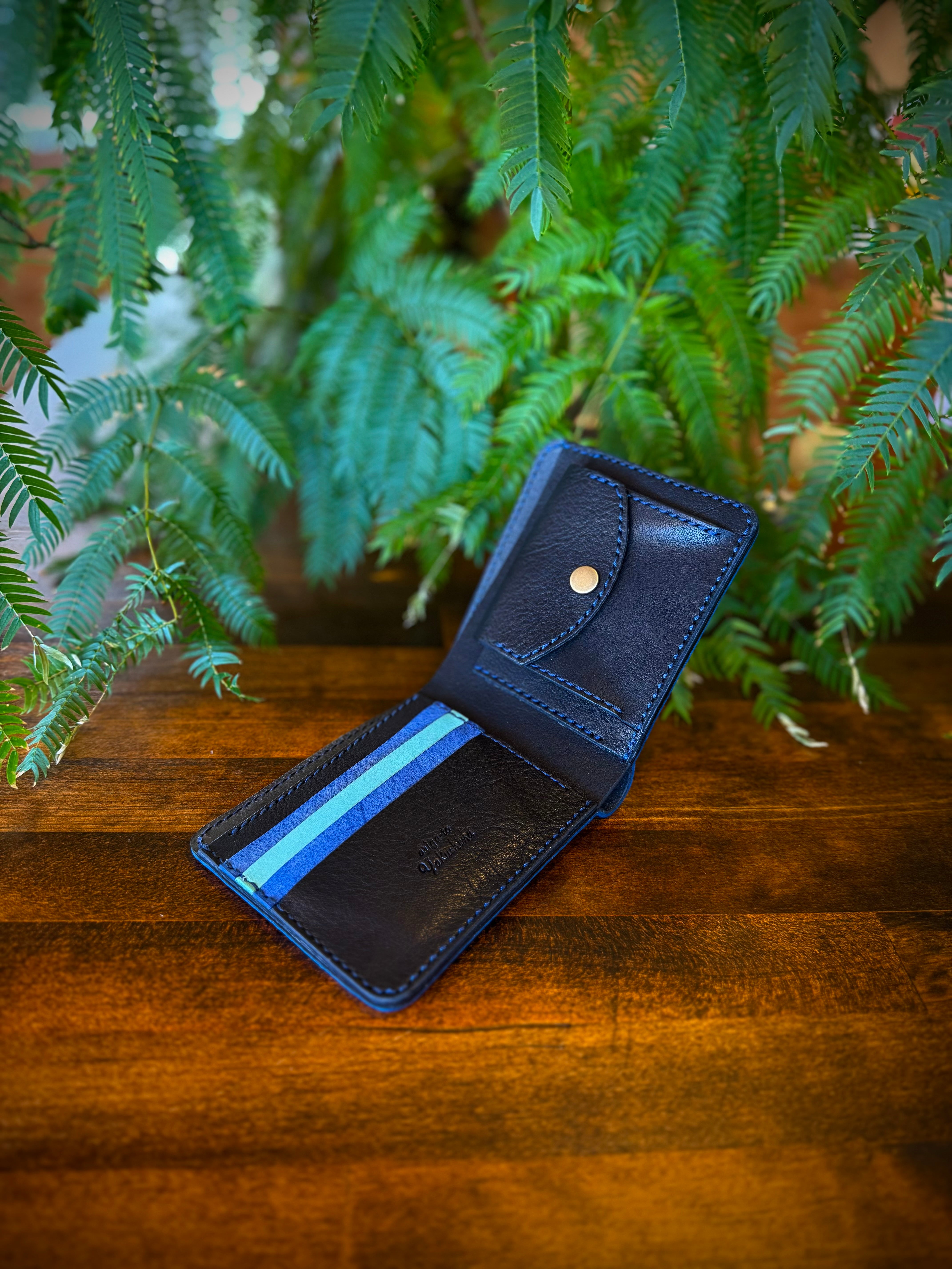 【蝦夷鹿革】二つ折り財布（ブルー）