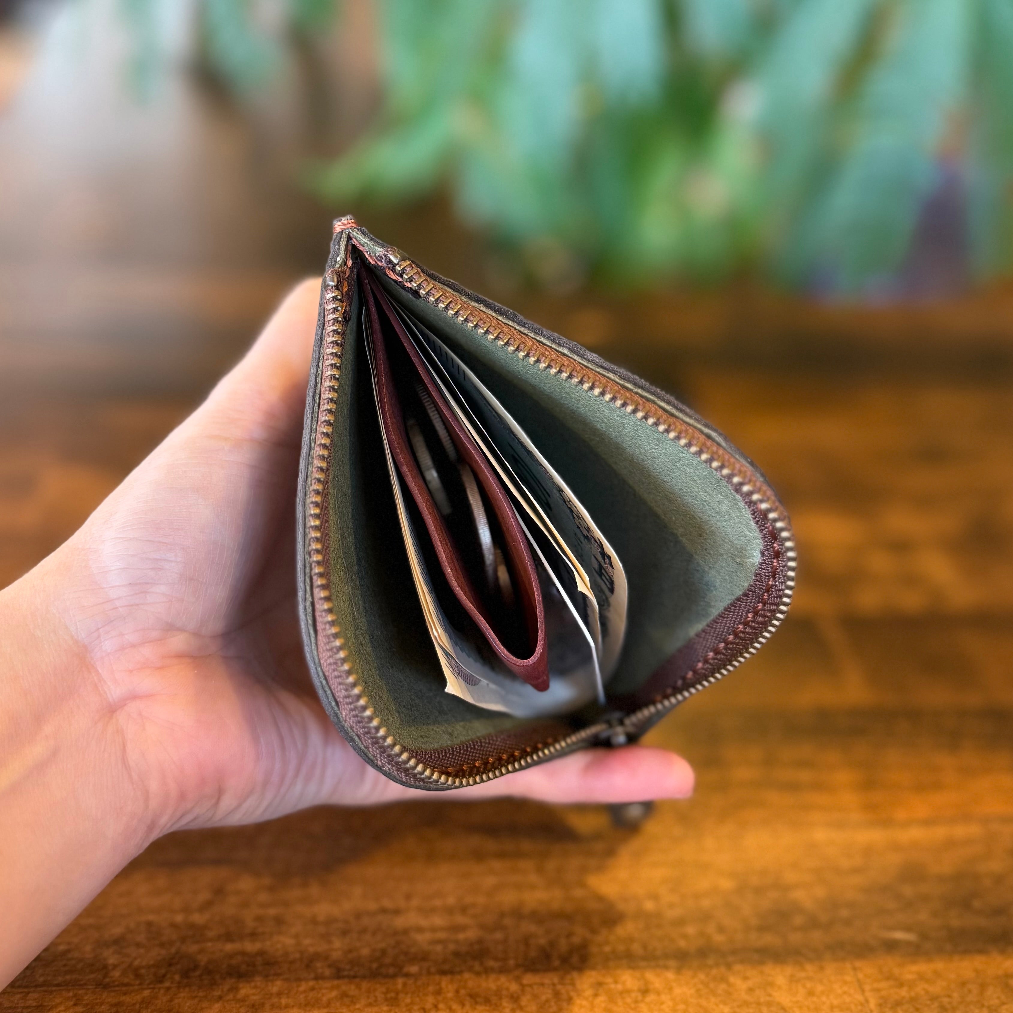 【屋久鹿革】島財布・カーキ