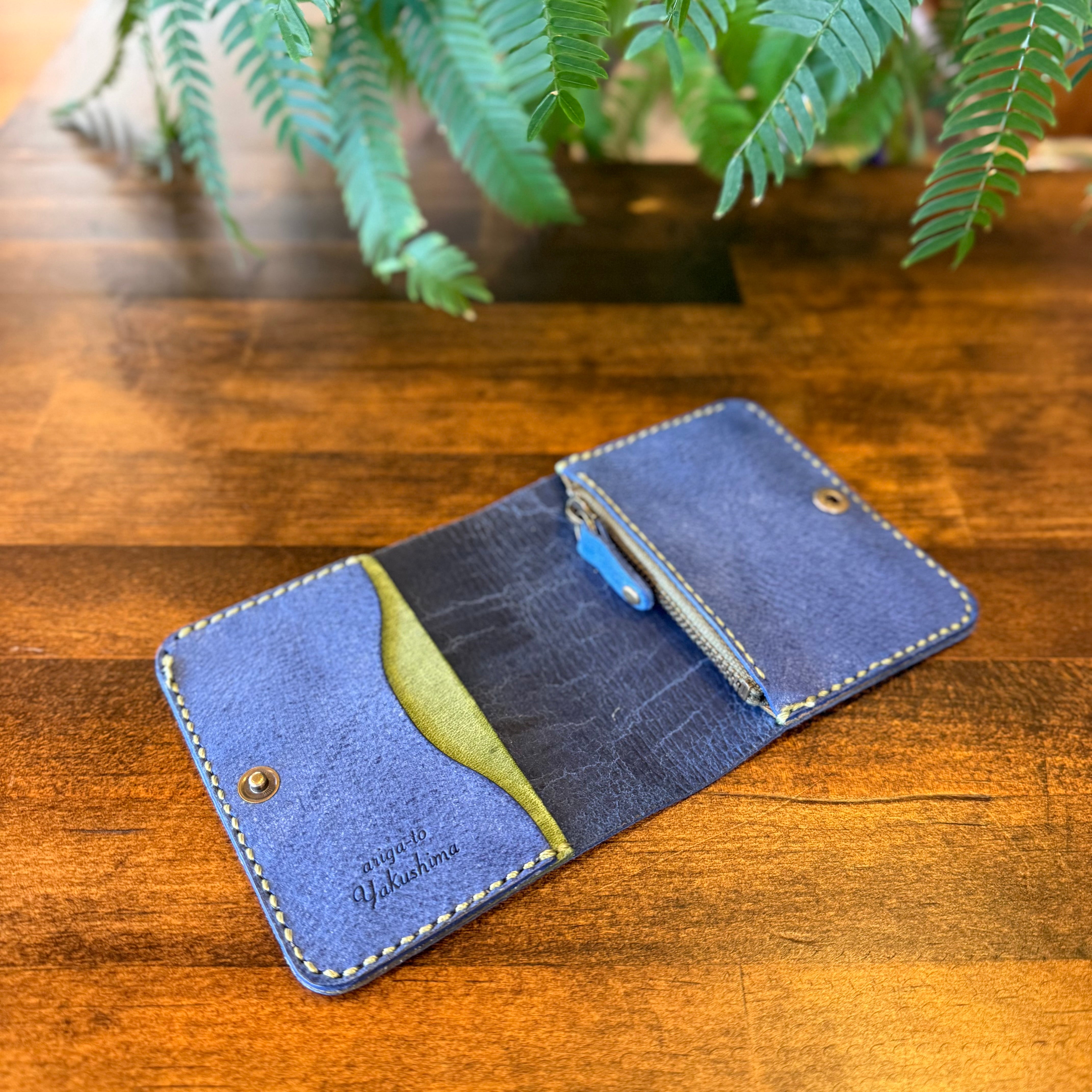 【蝦夷鹿革】家計管理Wallet(ブルー)