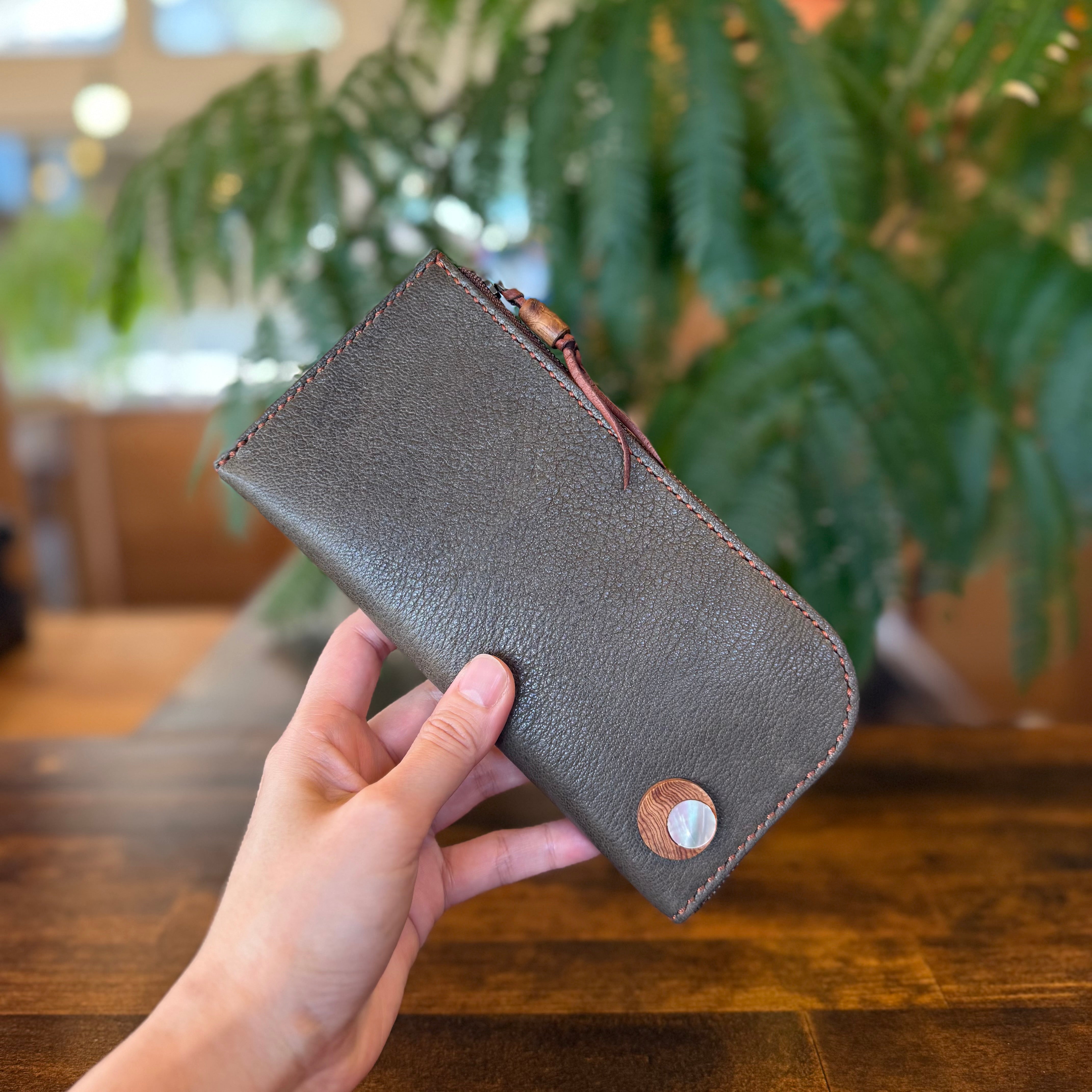 【屋久鹿革】島財布セミロング(カーキ)