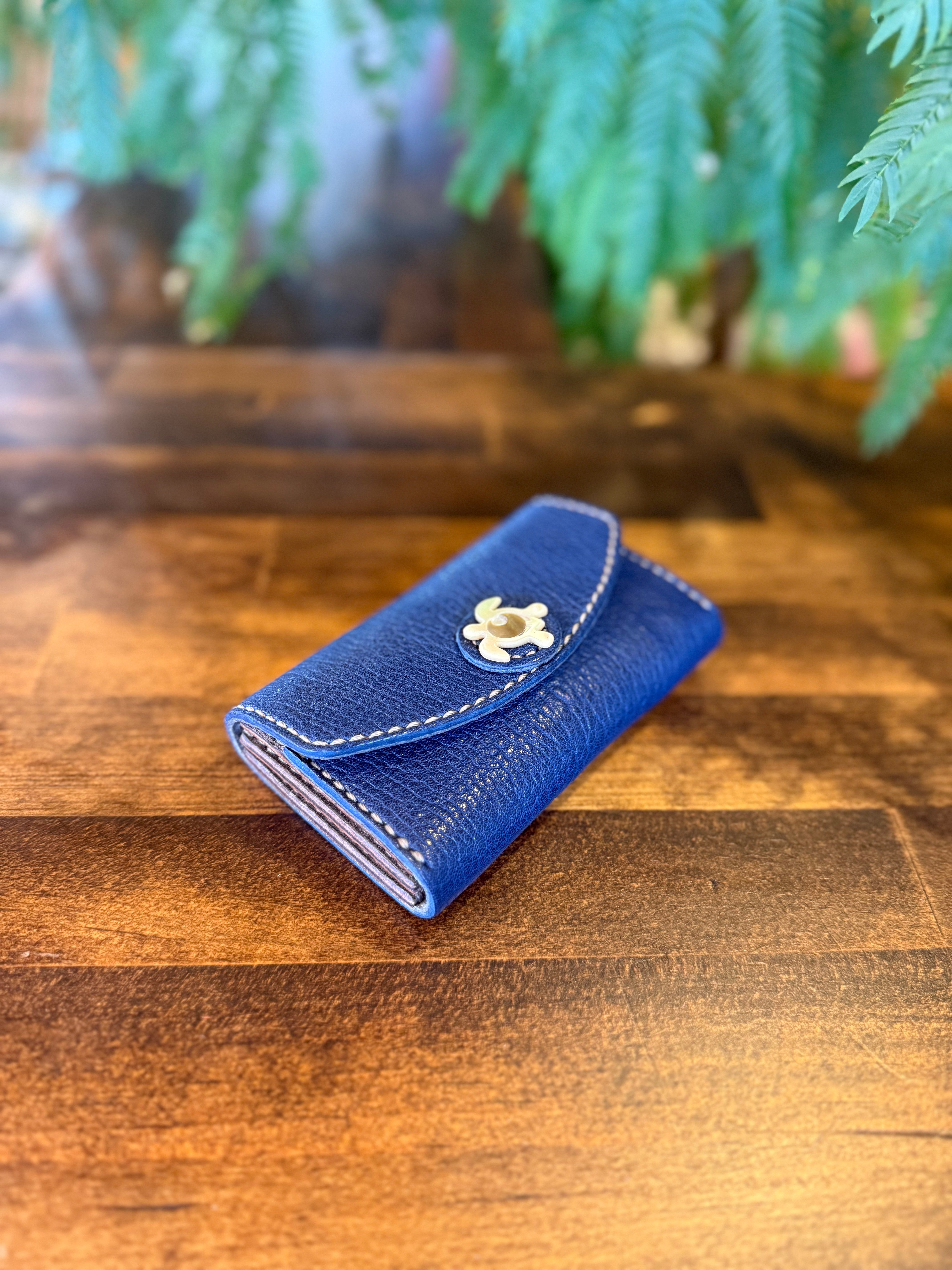 【京鹿革】おさいふ名刺入れ (ウミガメ・ブルー)