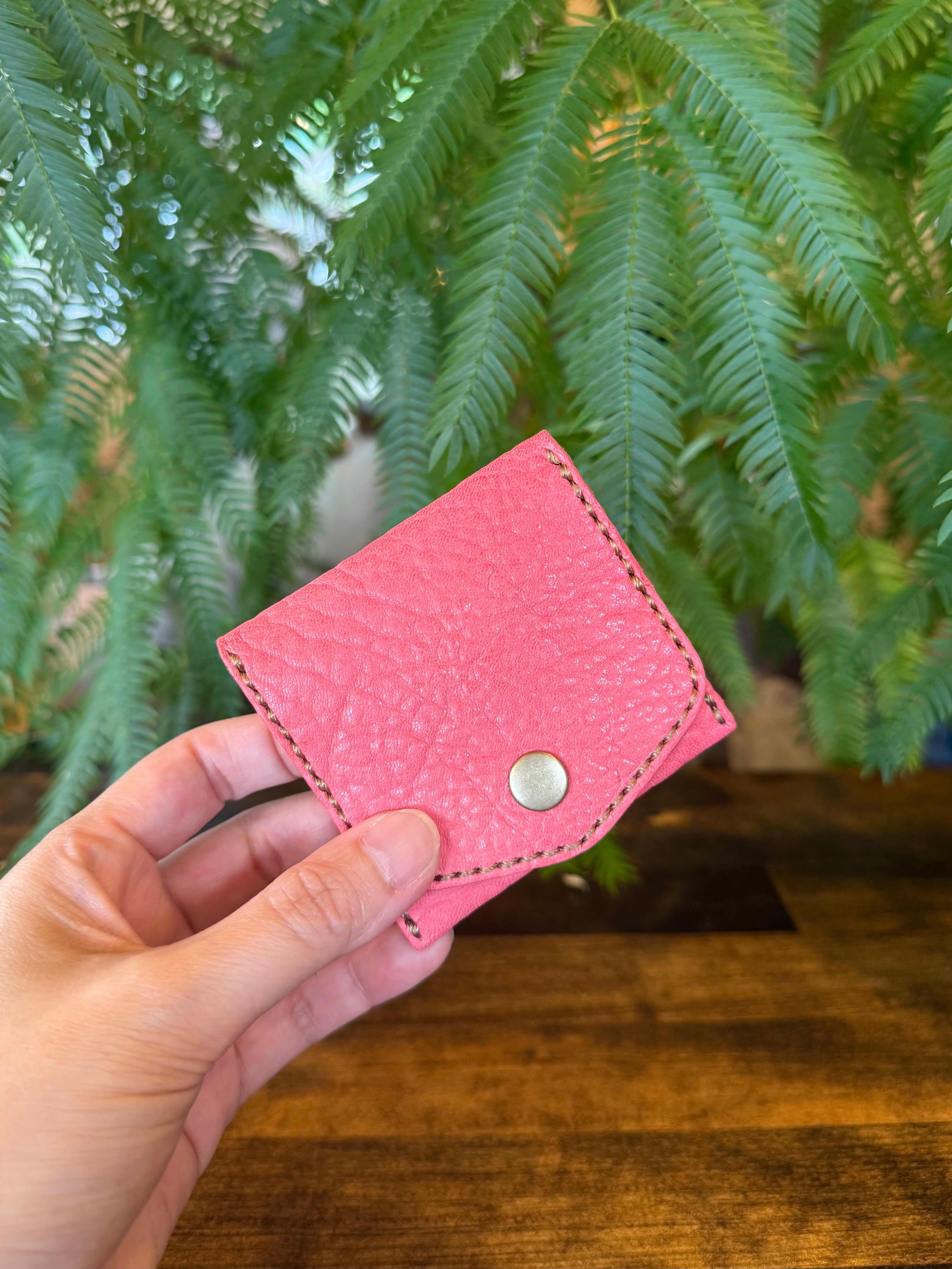 【屋久鹿革×京鹿革】BOX型コインケース(ピンク×ブラウン)