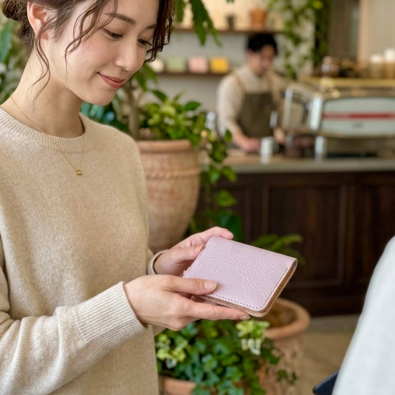 屋久鹿革】家計管理Wallet／くすみピンク