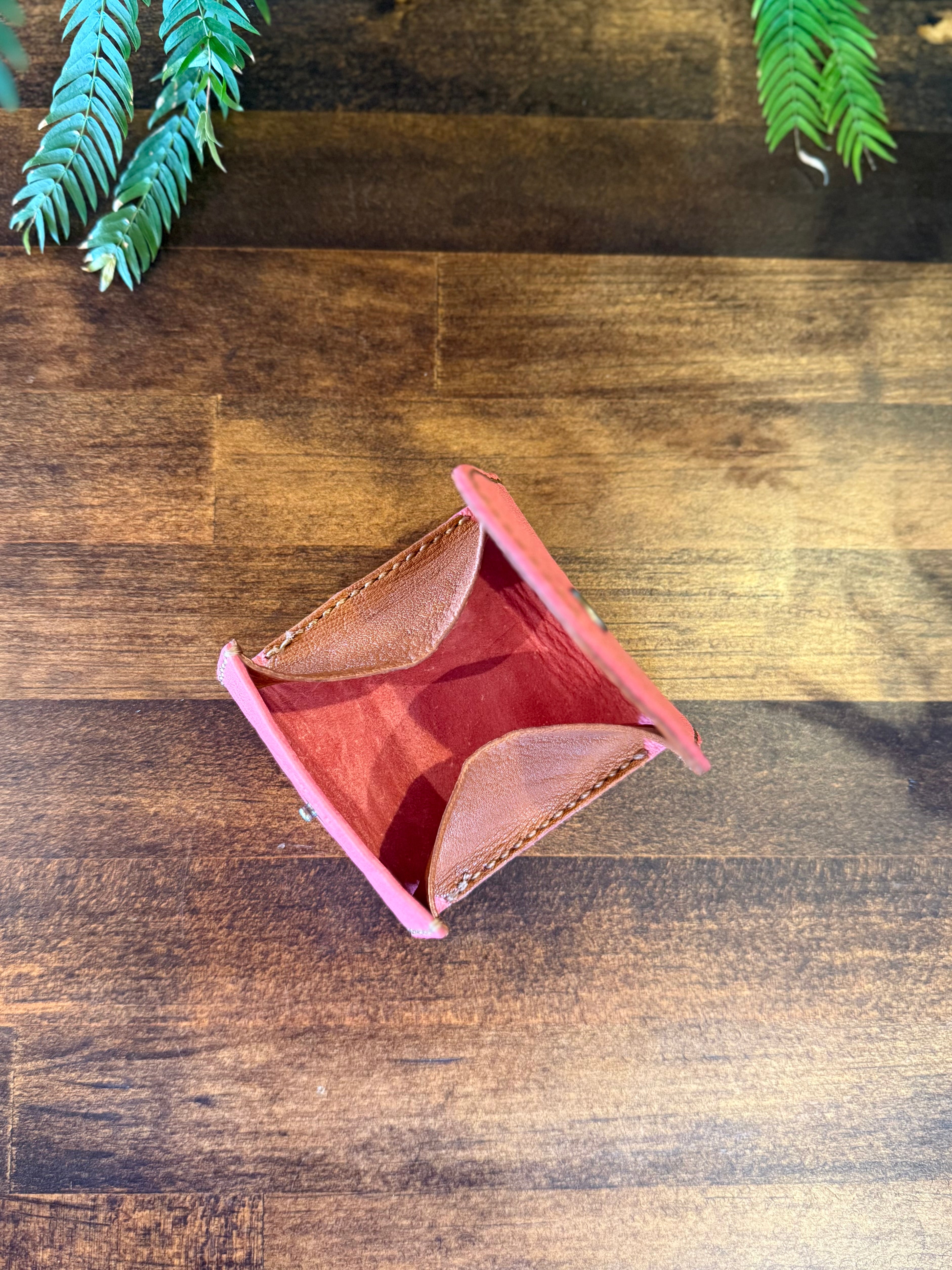 【屋久鹿革×京鹿革】BOX型コインケース(ピンク×ブラウン)