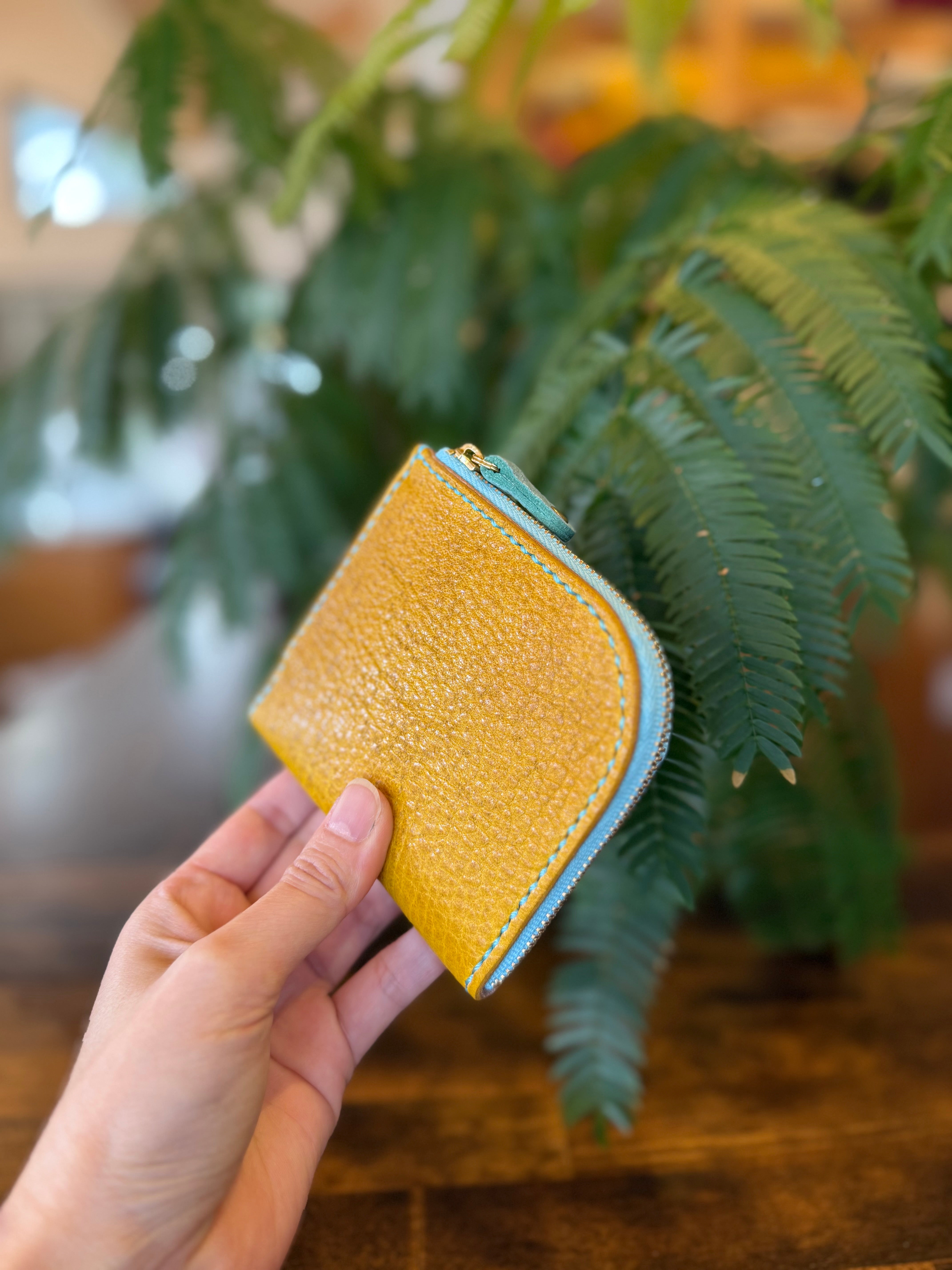 【屋久鹿革】島財布・くすみ菜の花