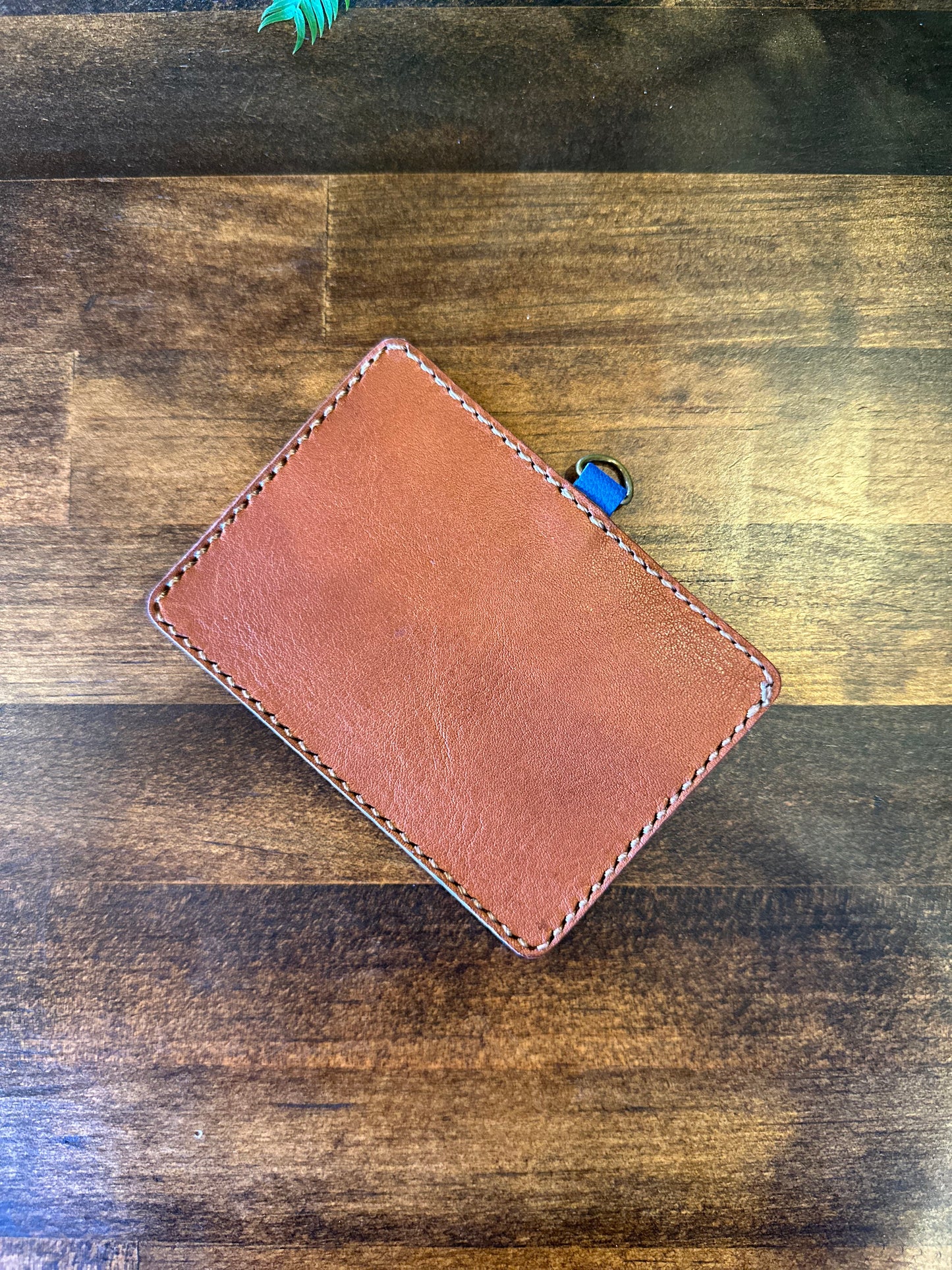 Employee ID case, blue x brown (Yaku deer leather x Tochigi leather)