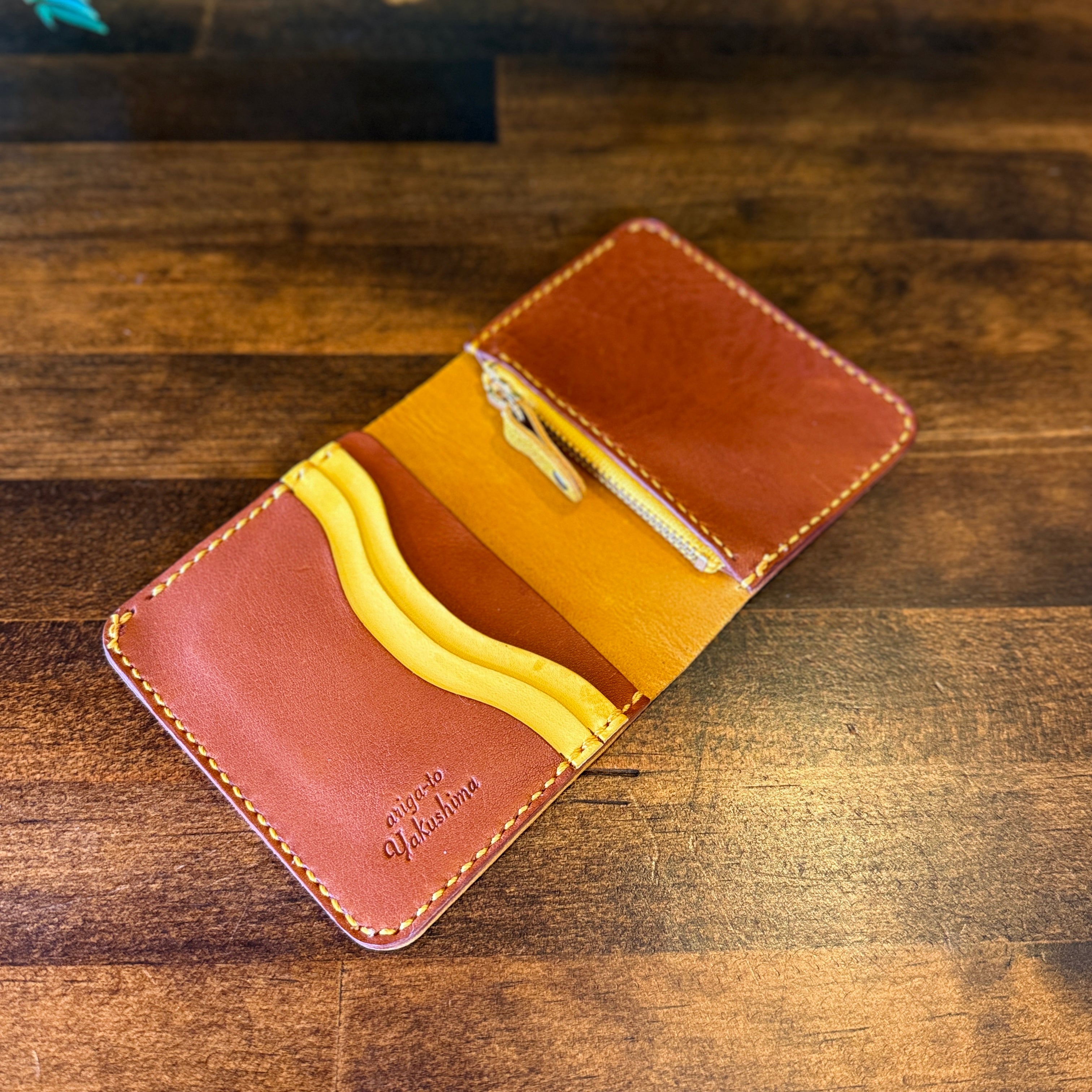 【屋久鹿革】家計管理Wallet／マスタード×ブラウン