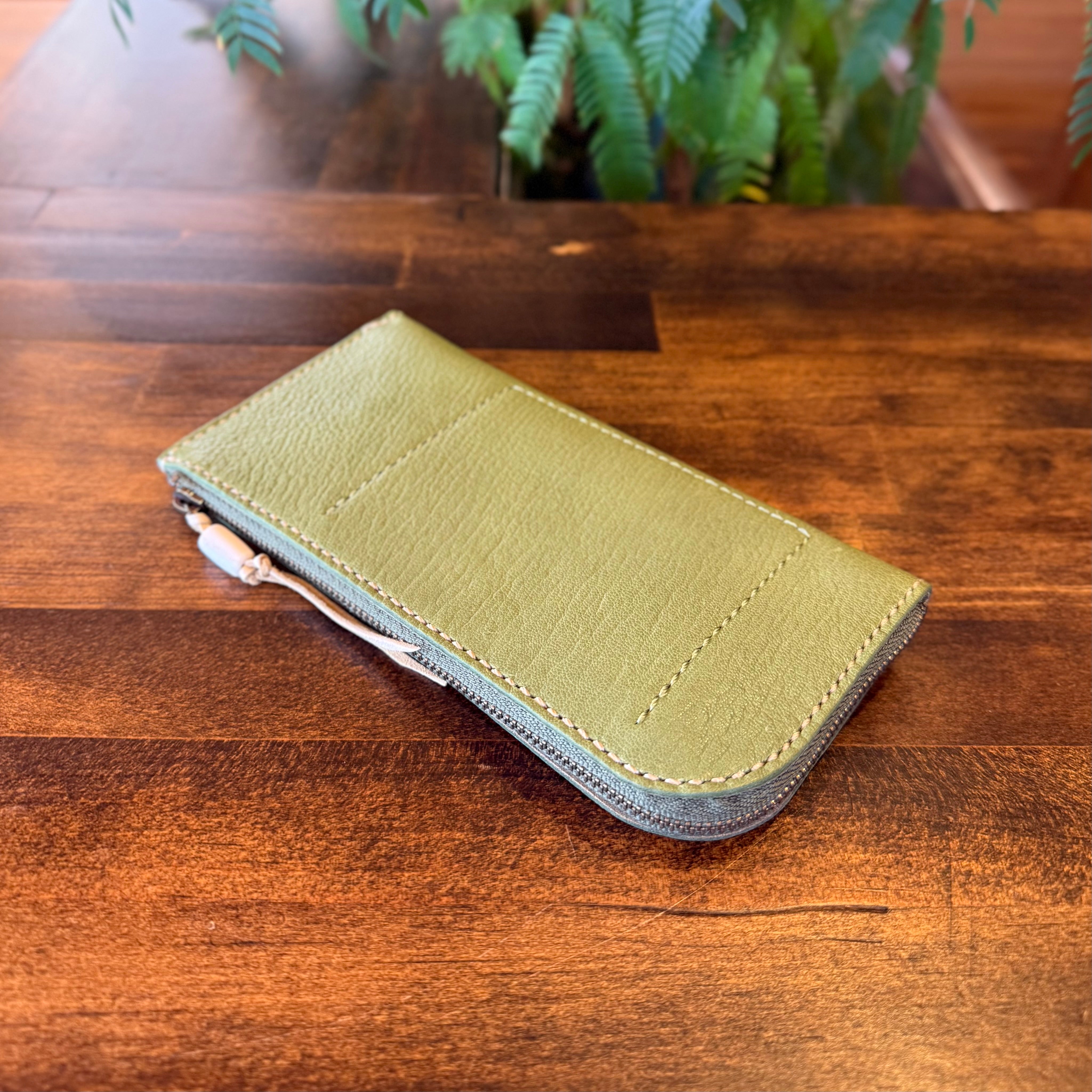 【屋久鹿革】島財布セミロング（苔色）