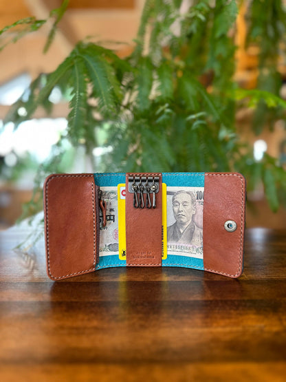 Wallet key case (turquoise x light camel)