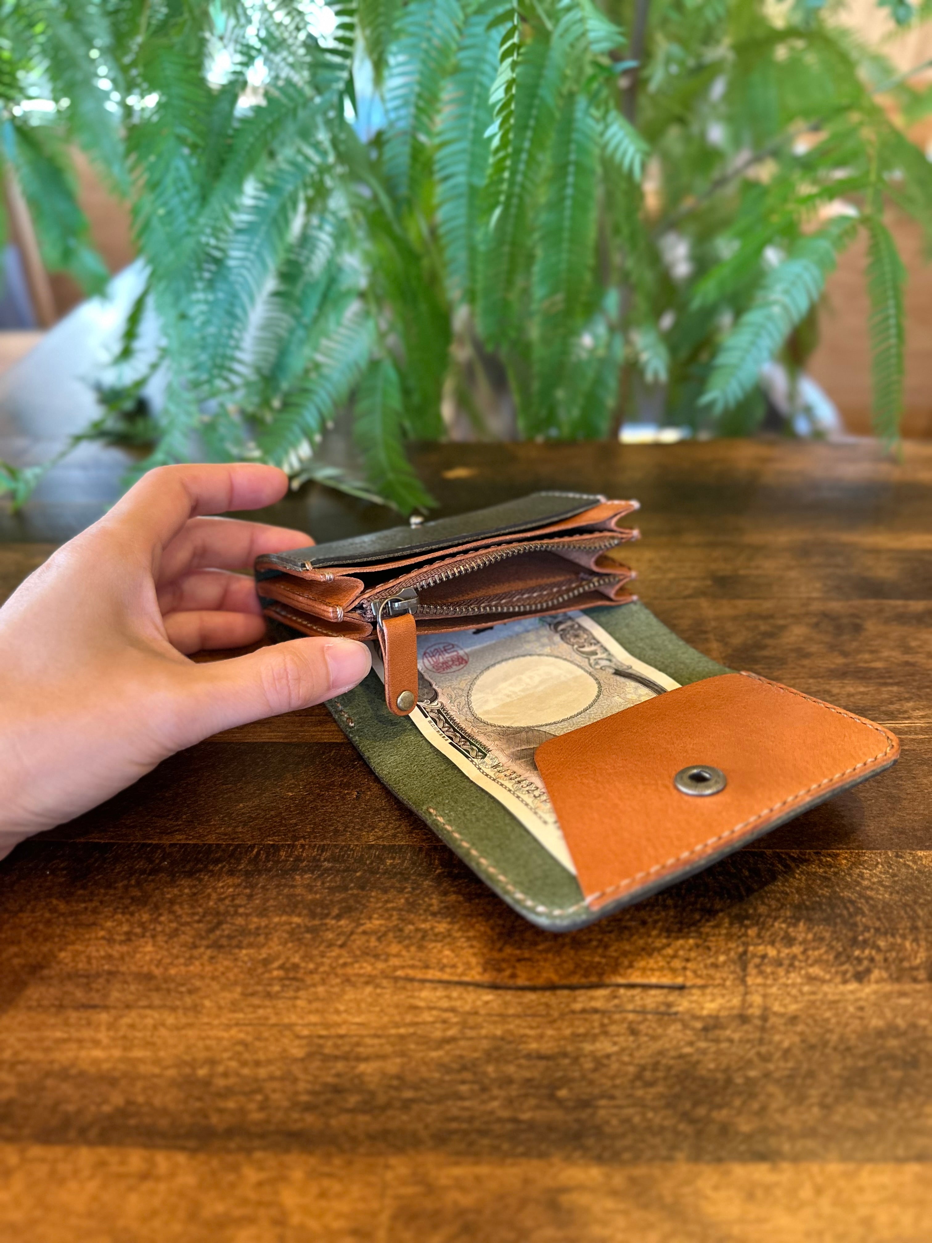 【屋久鹿革】こぢんまり財布(カーキ)