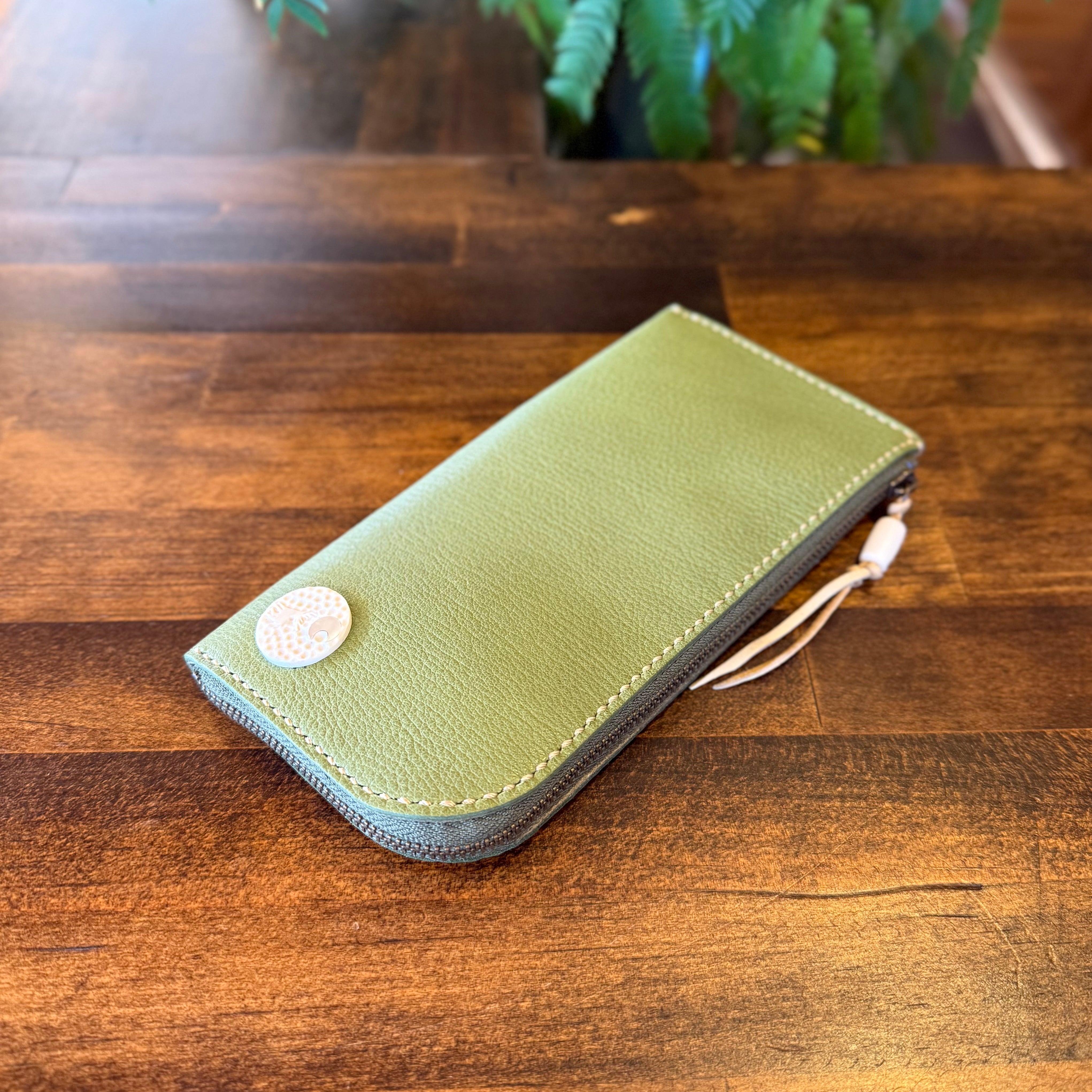 【屋久鹿革】島財布セミロング（苔色）