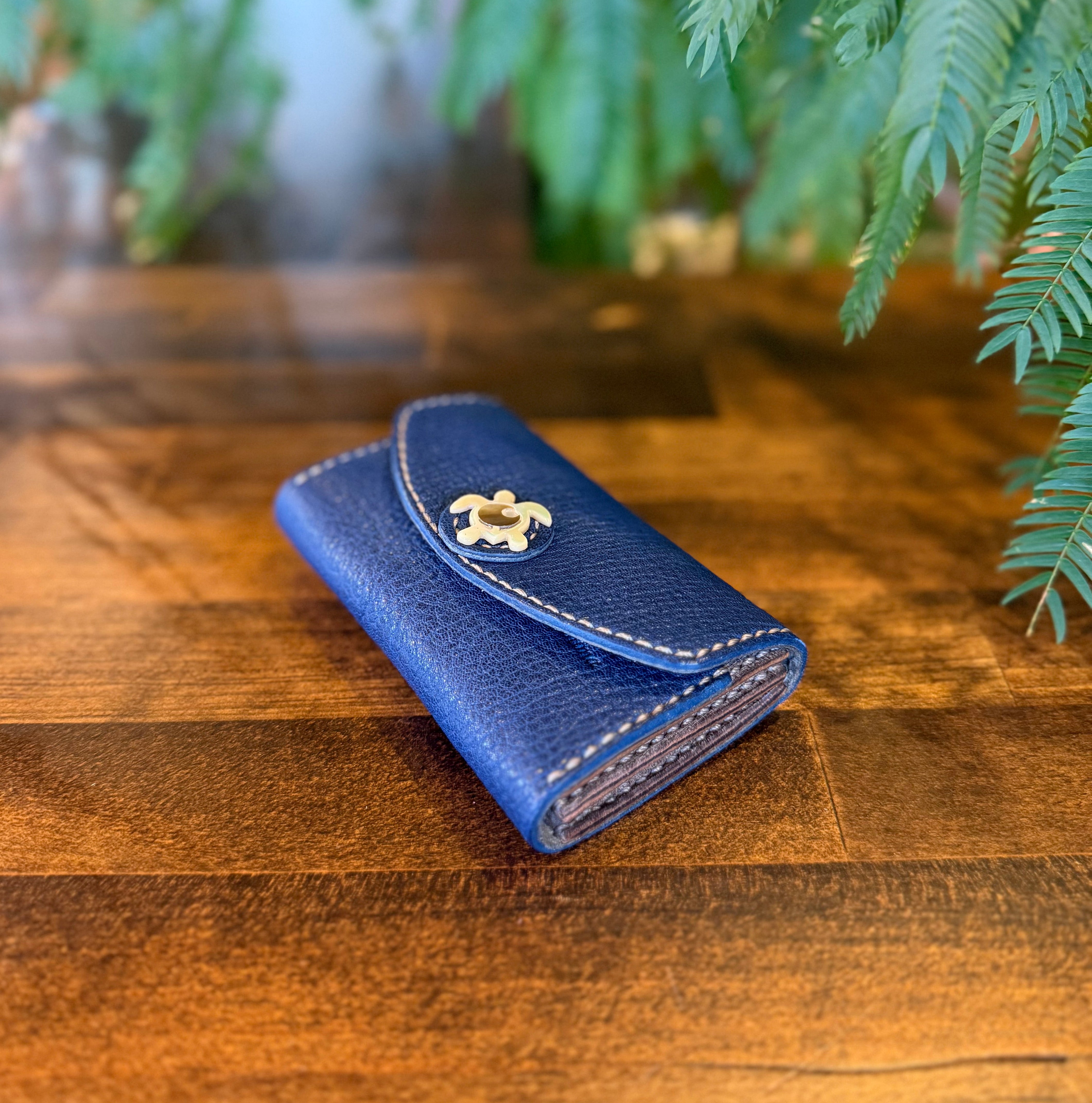 【京鹿革】おさいふ名刺入れ (ウミガメ・ブルー)