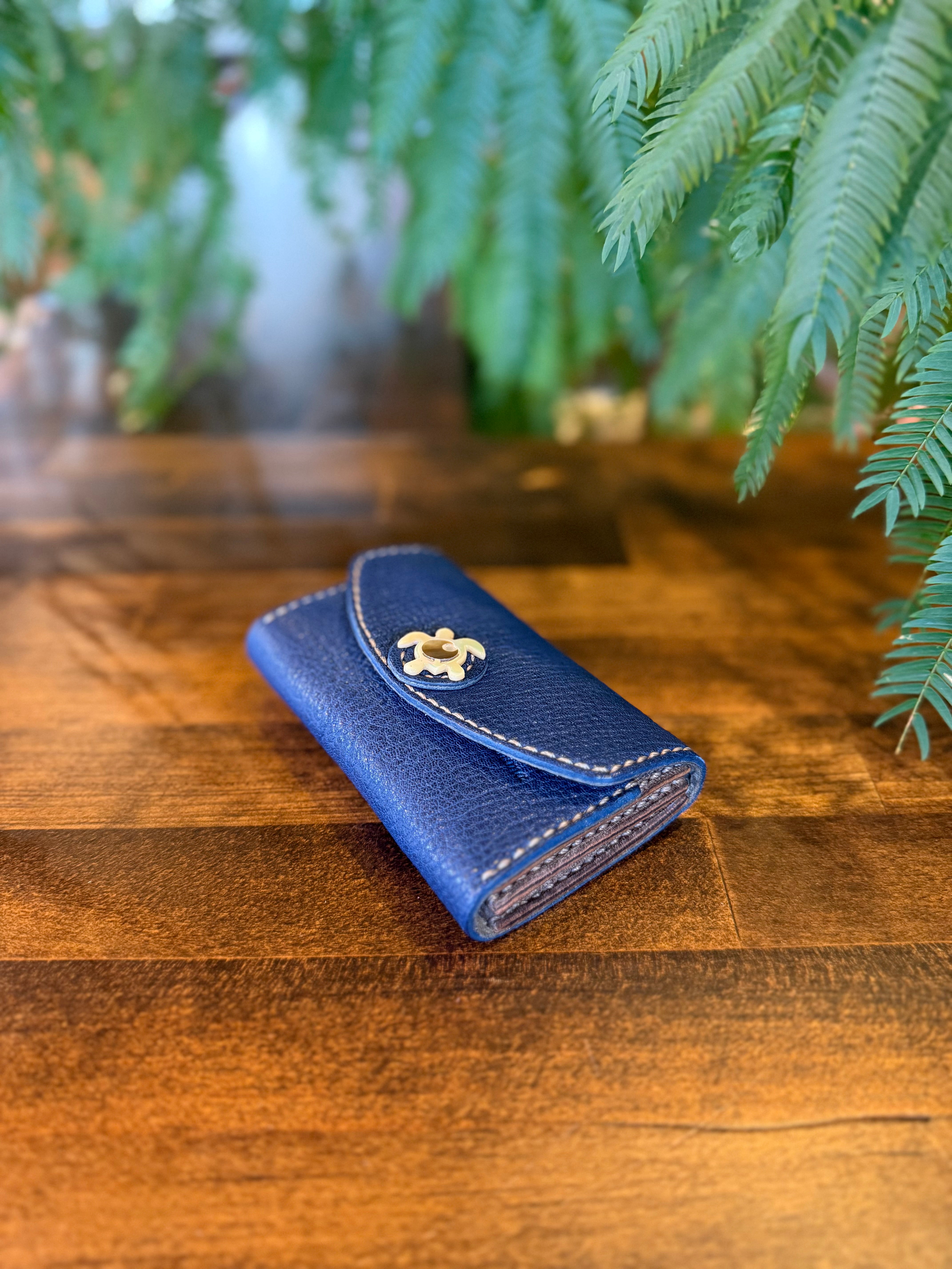 【京鹿革】おさいふ名刺入れ (ウミガメ・ブルー)