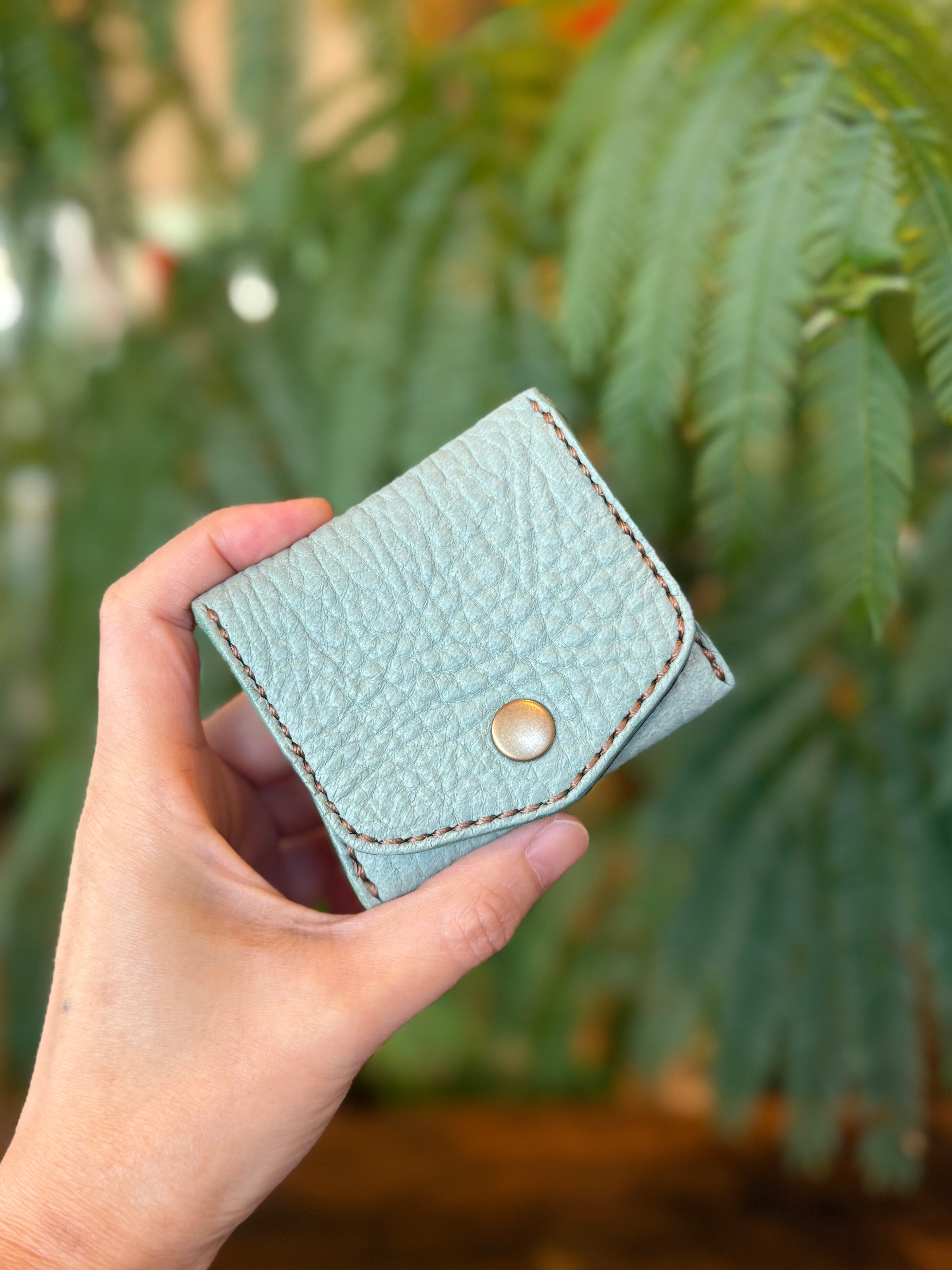 【屋久鹿革×京鹿革】BOX型コインケース(ターコイズ×ブラウン)