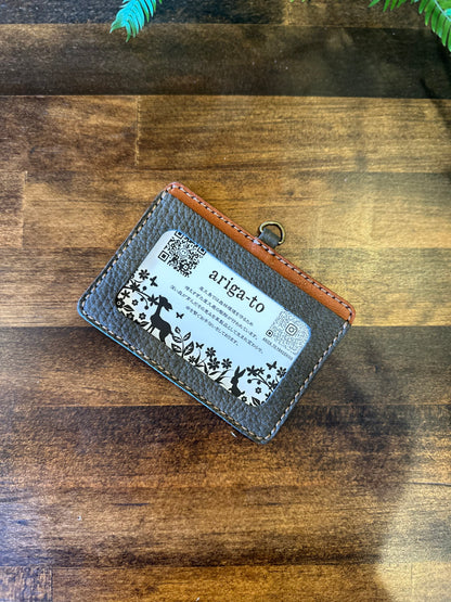 Employee ID case, khaki x brown (Yakushika leather x Tochigi leather)