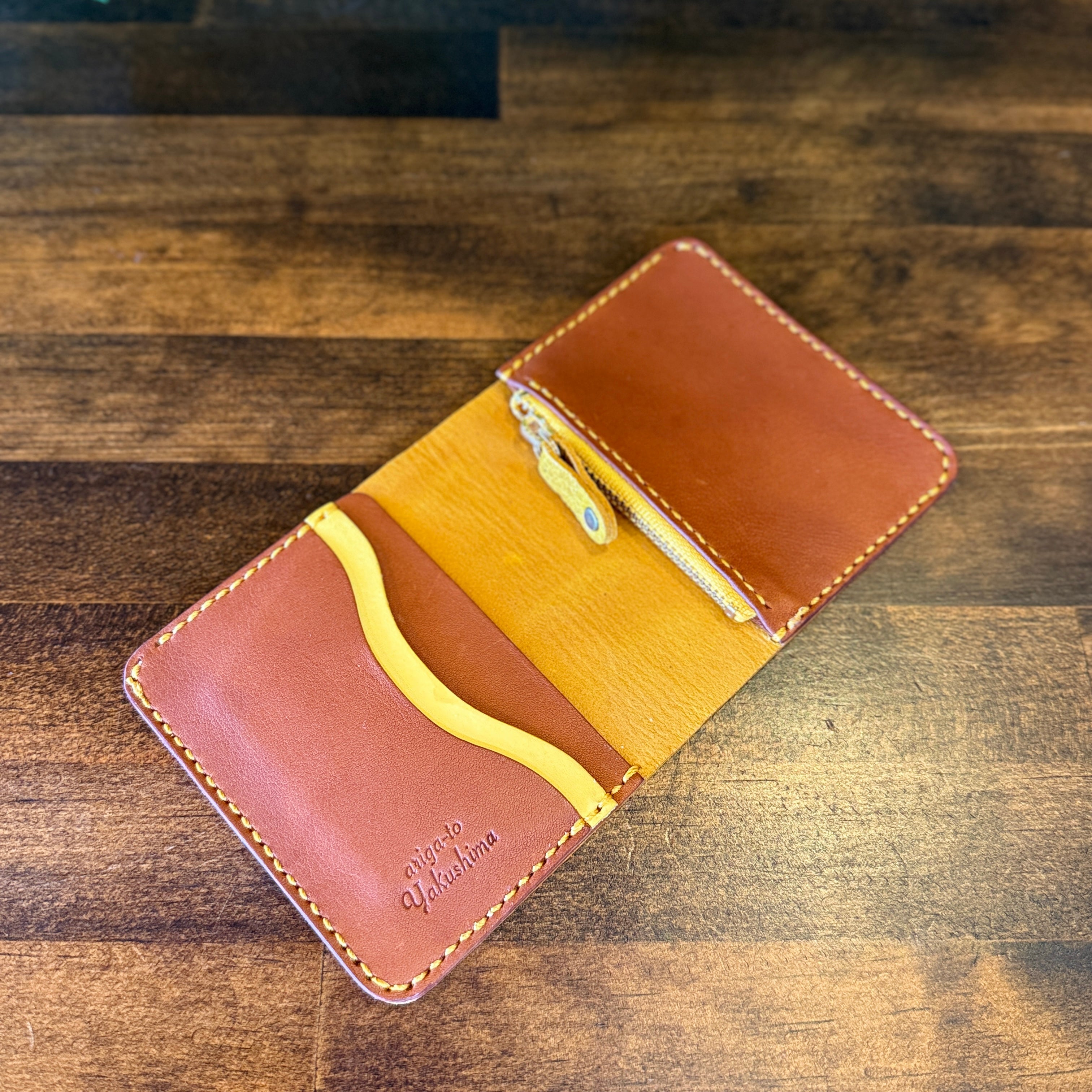 【屋久鹿革】家計管理Wallet／マスタード×ブラウン