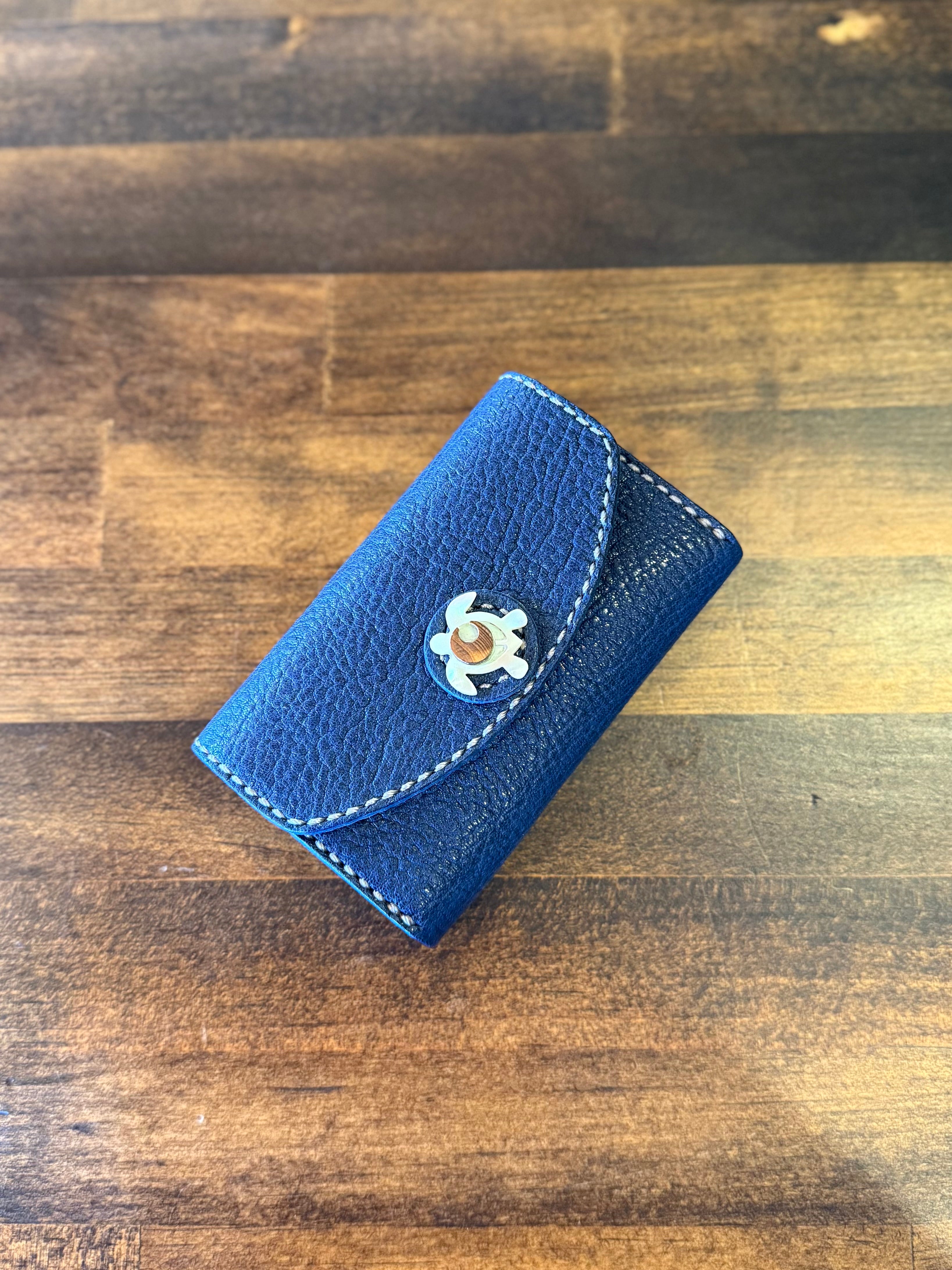 【京鹿革】おさいふ名刺入れ (ウミガメ・ブルー)