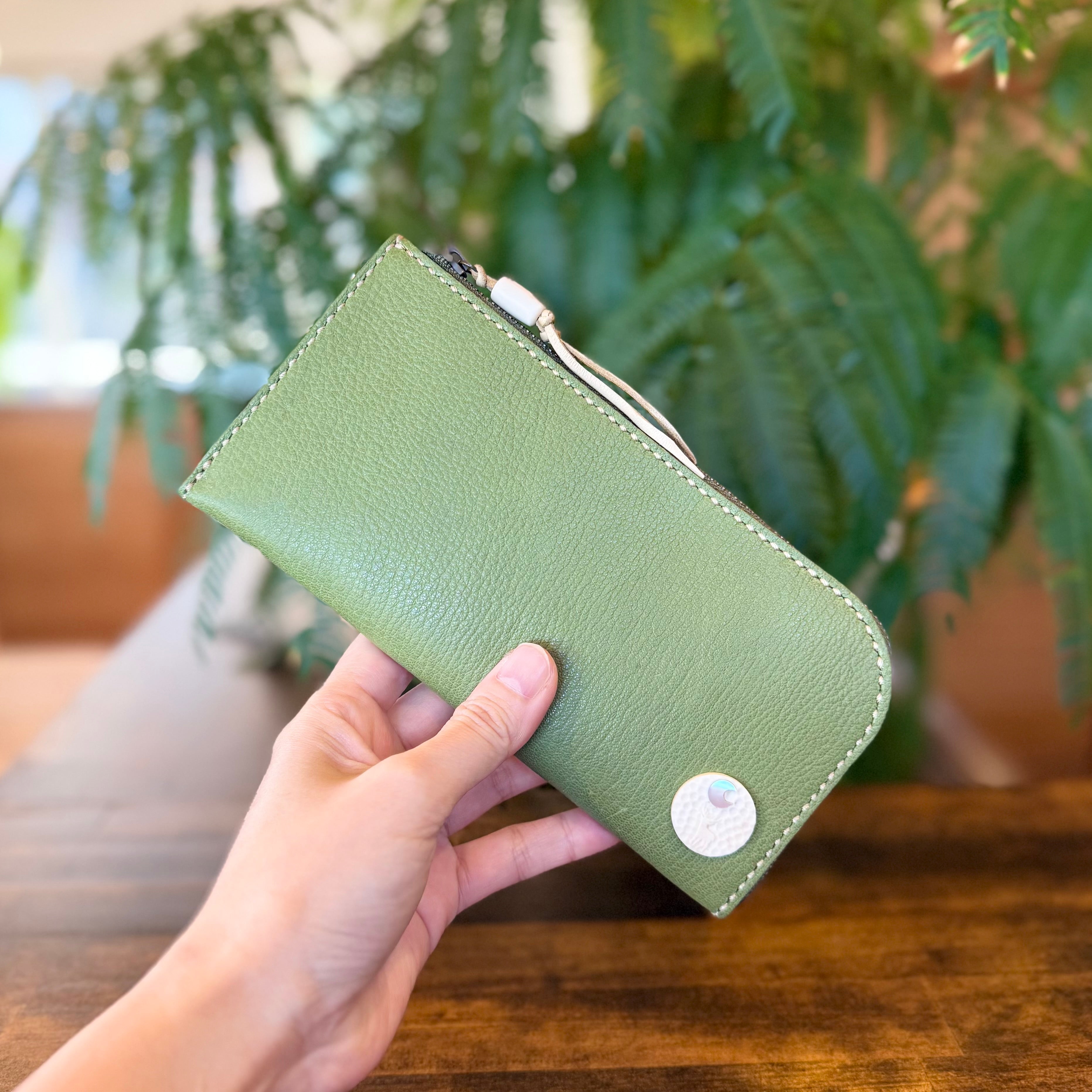 【屋久鹿革】島財布セミロング（苔色）