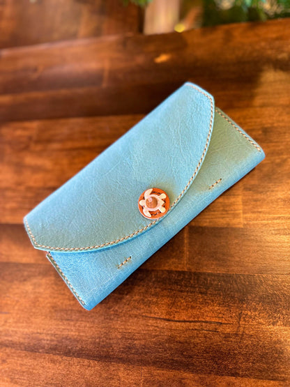 Sea turtle long wallet (turquoise x light camel)