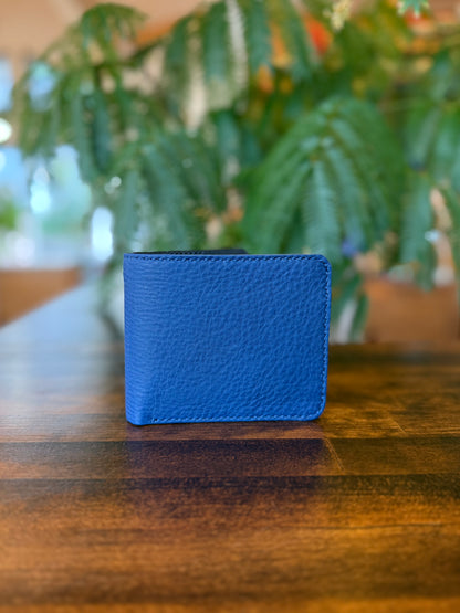 【蝦夷鹿革】二つ折り財布（ブルー）