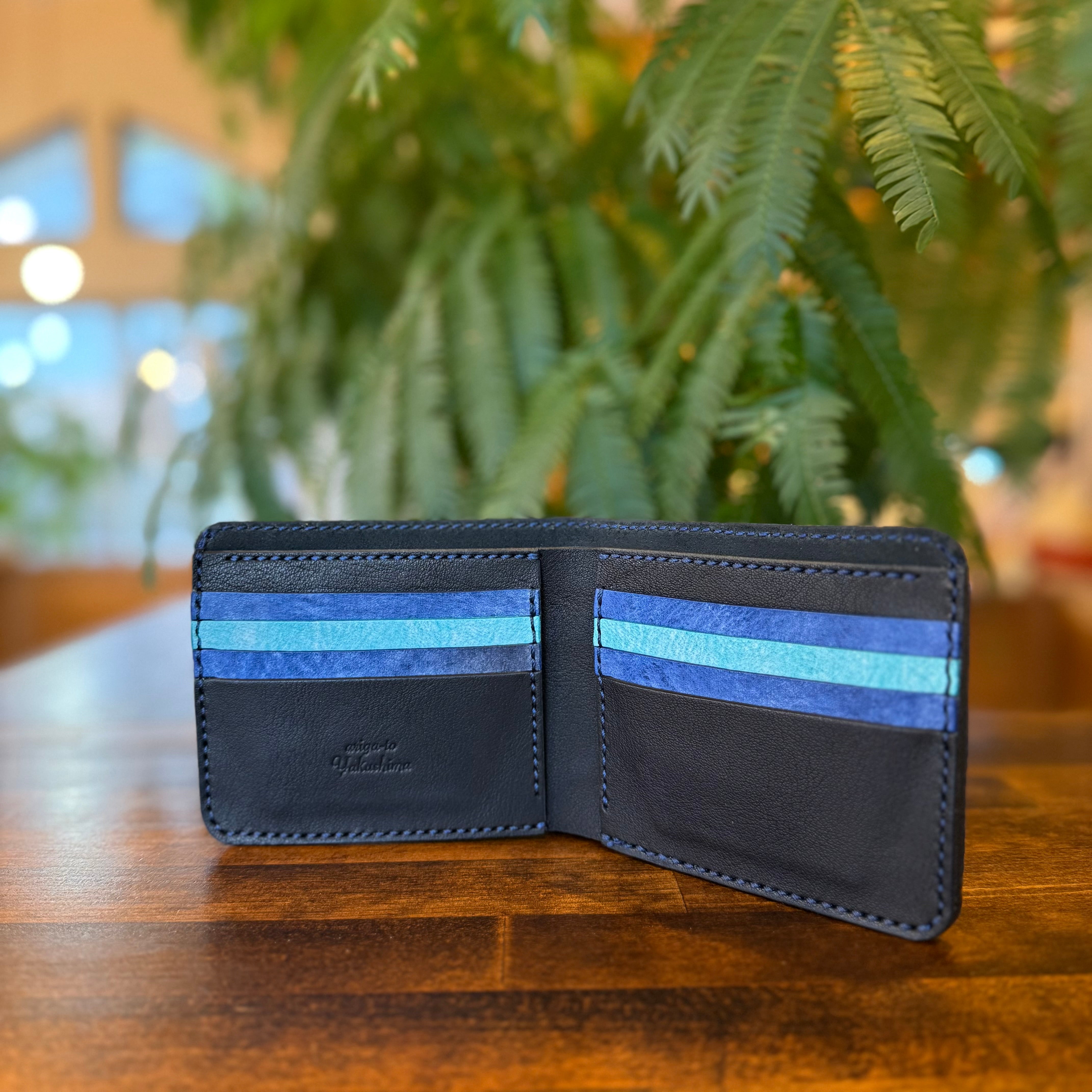 【蝦夷鹿革】二つ折り財布（ブルー）