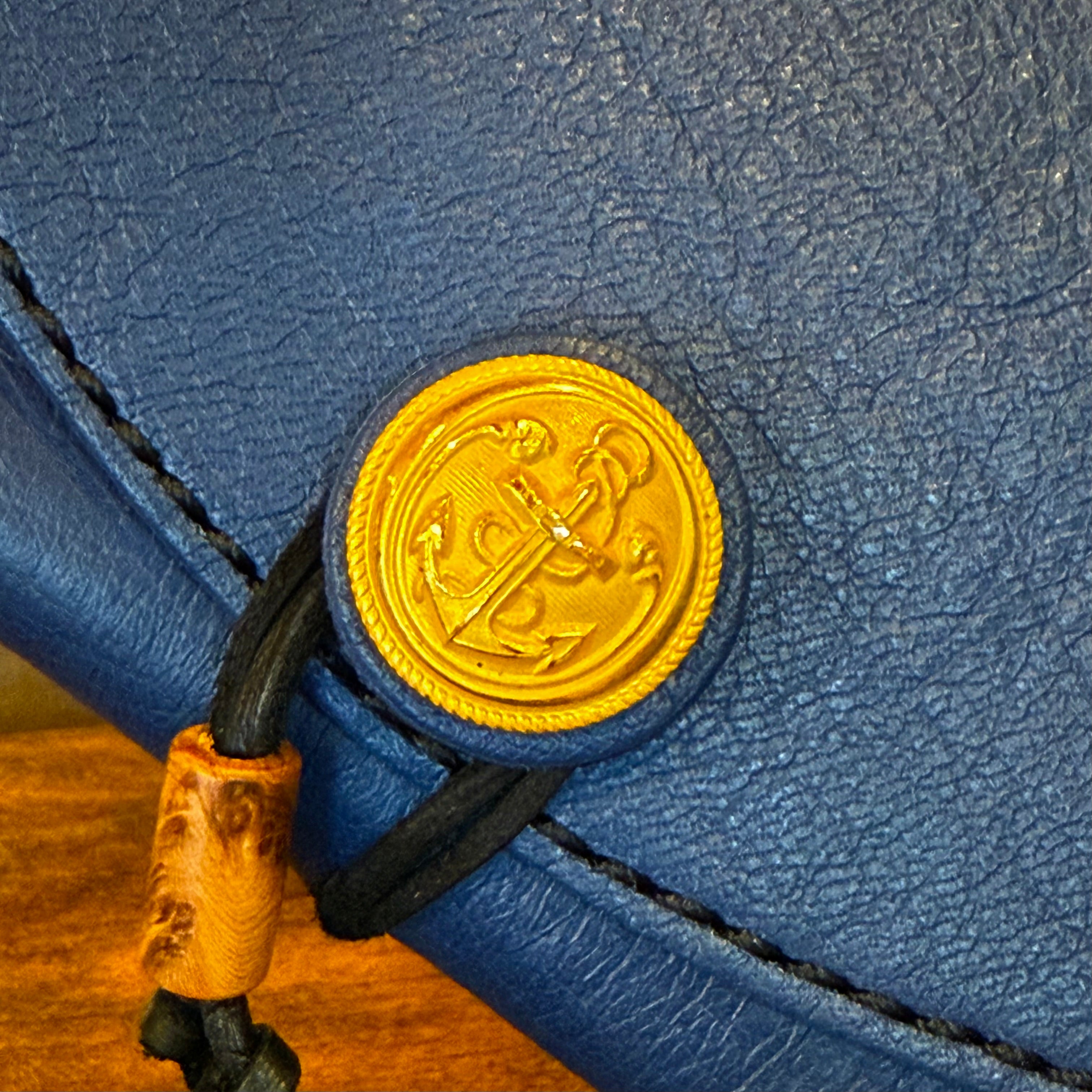 Ezo Deer Leather Long Wallet – French Navy Antique Button