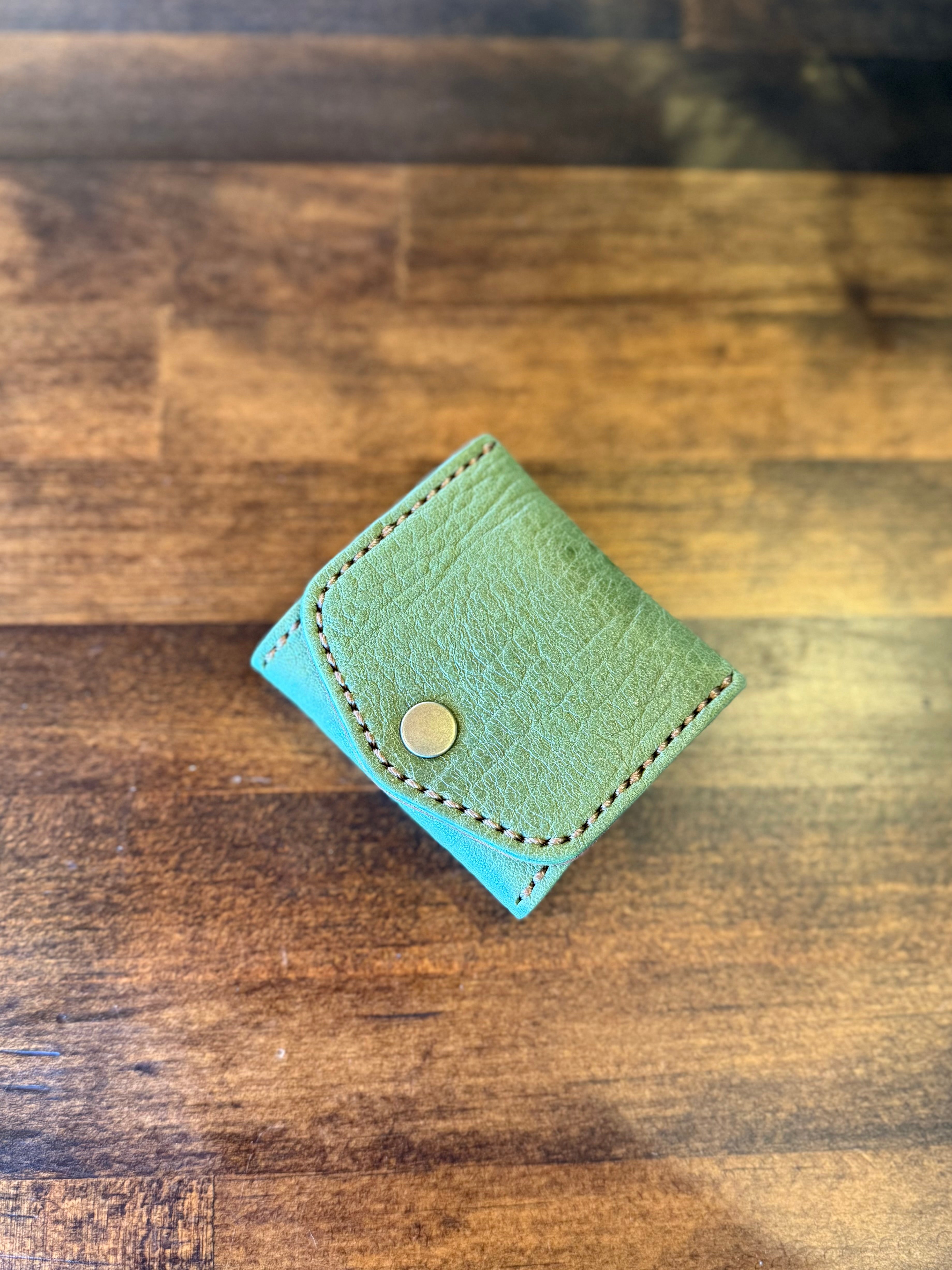 【屋久鹿革×京鹿革】BOX型コインケース(苔色×ブラウン)