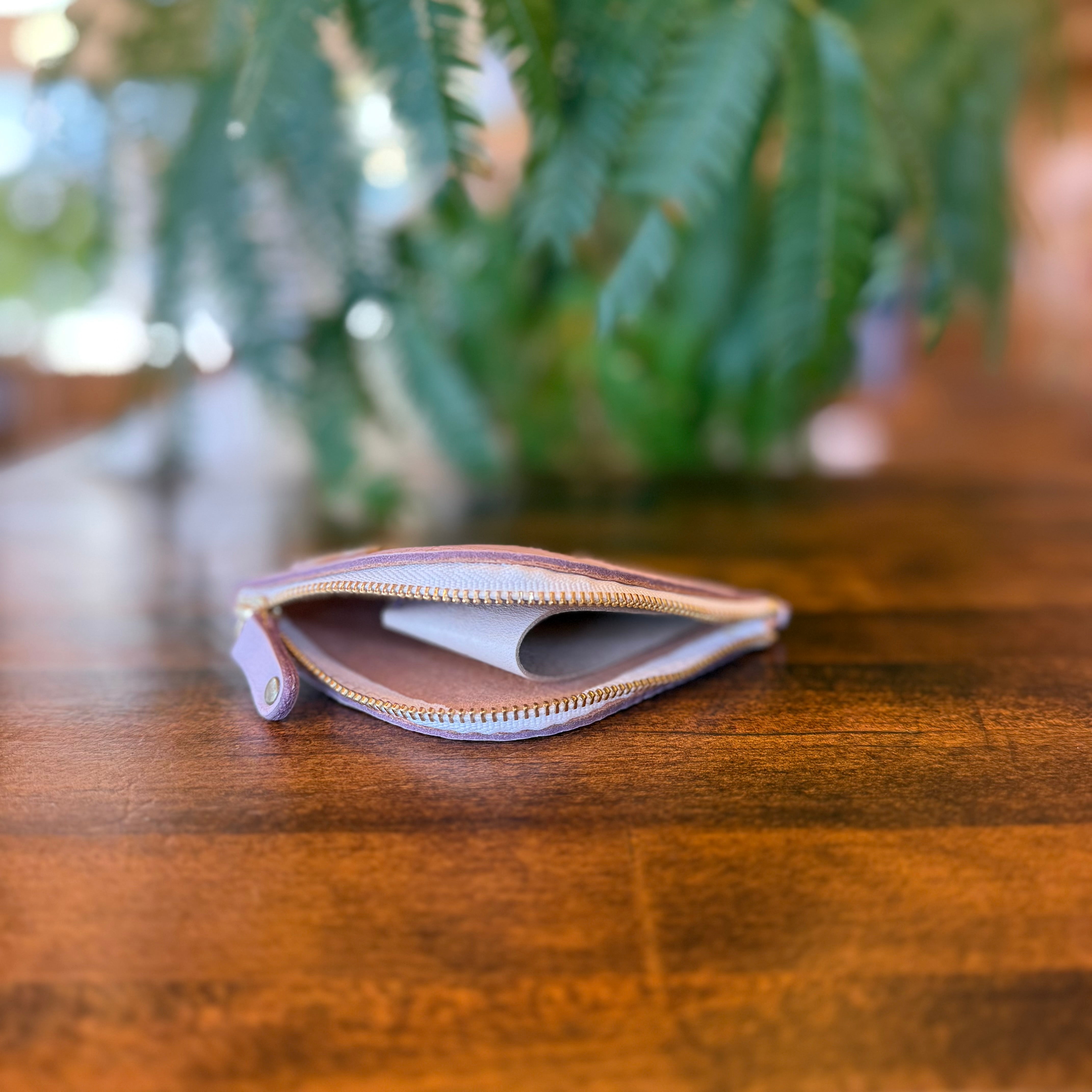 【屋久鹿革】島財布／くすみピンク×プルメリア