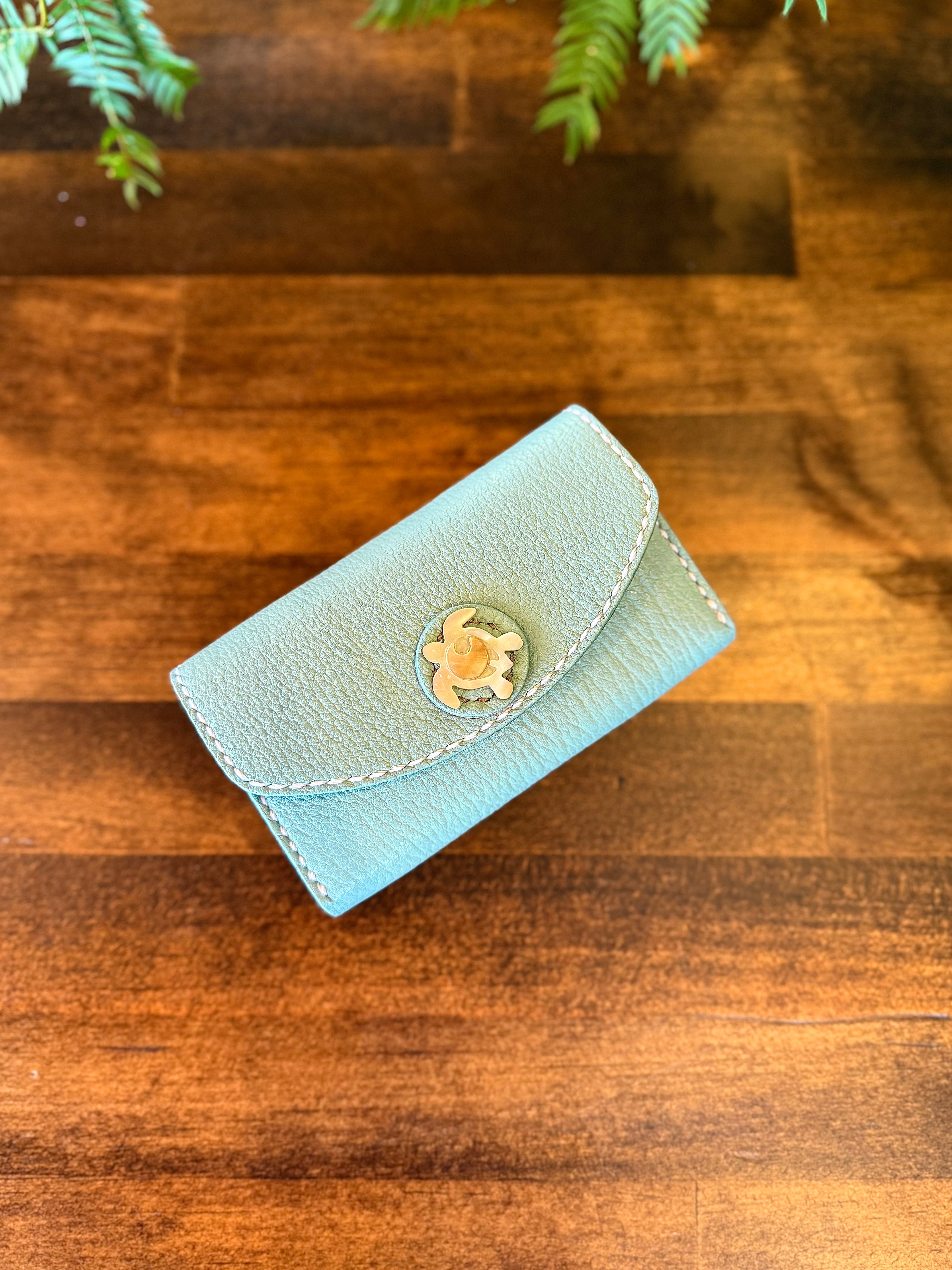 【屋久鹿革】おさいふ名刺入れ (ウミガメ・ターコイズ)