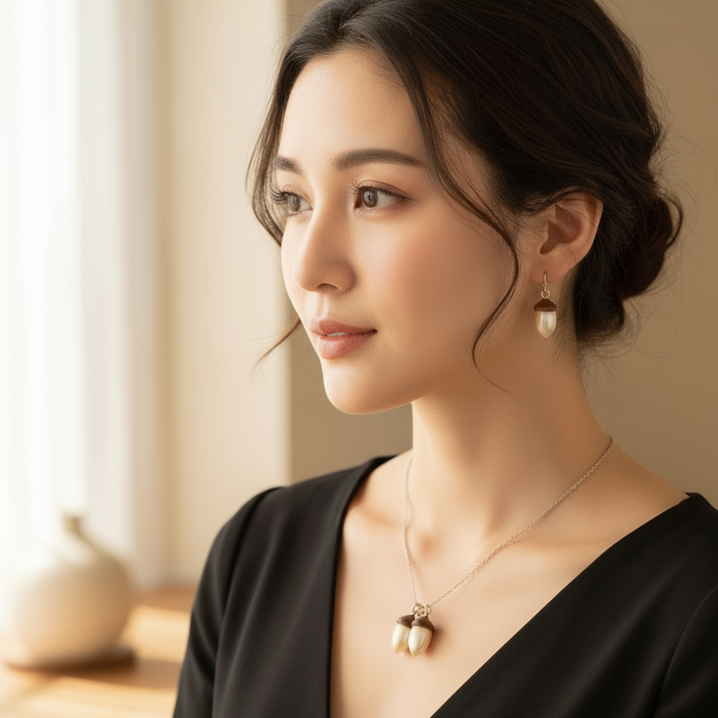 屋久杉と夜光貝のどんぐりネックレス