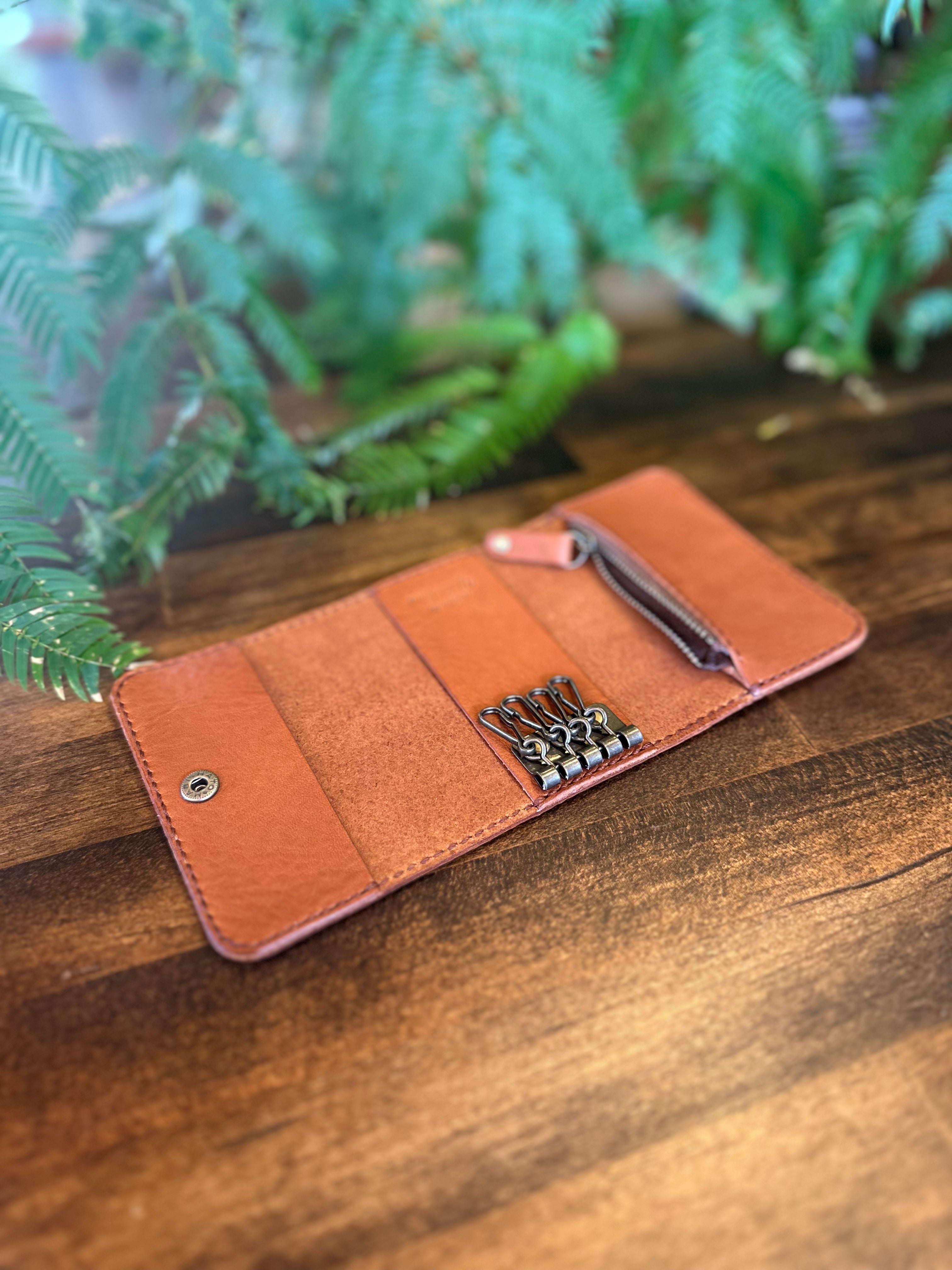 【屋久鹿革】おさいふキーケース(キャメル×ブラウン)