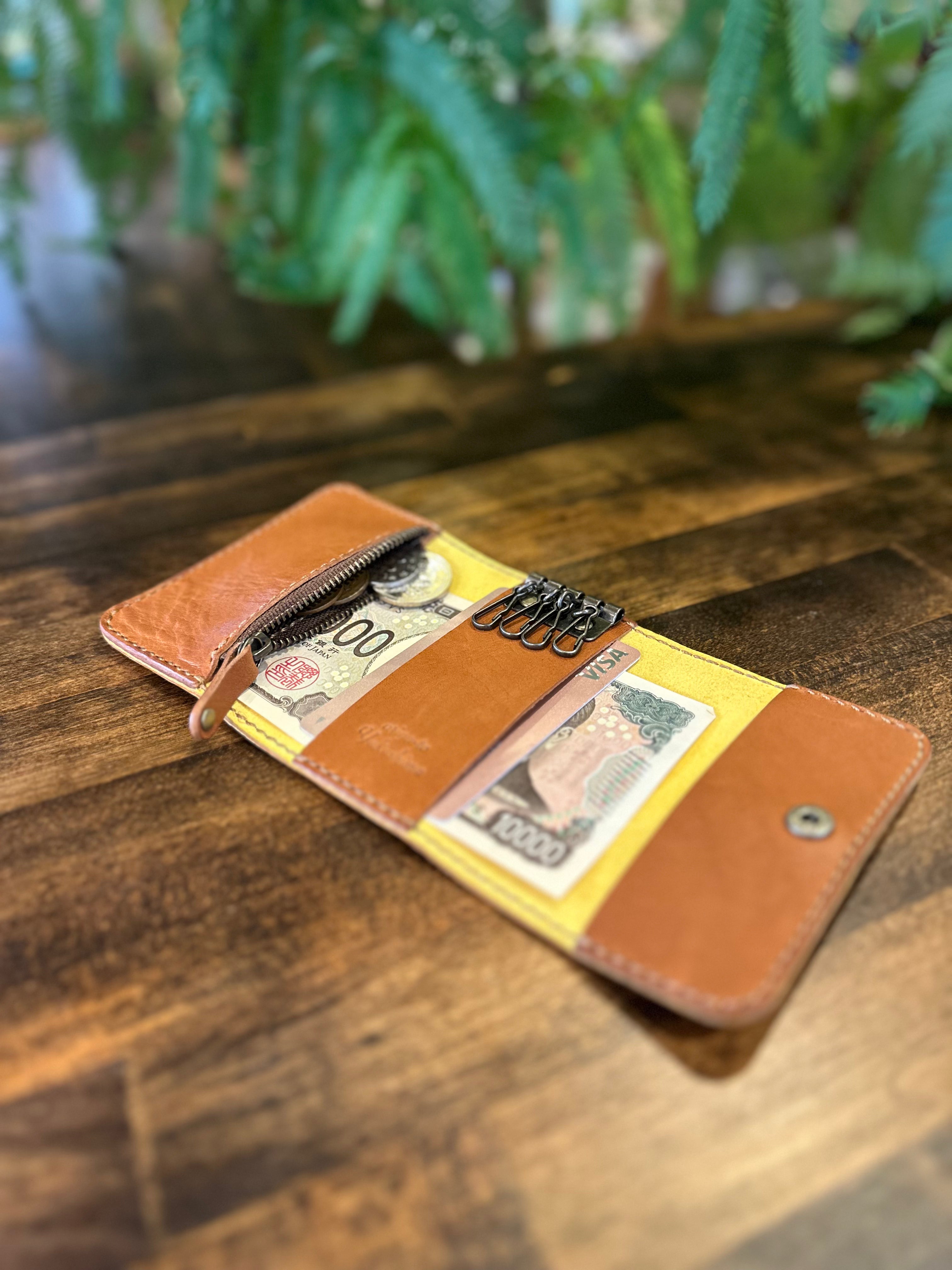 【屋久鹿革】おさいふキーケース・イエロー