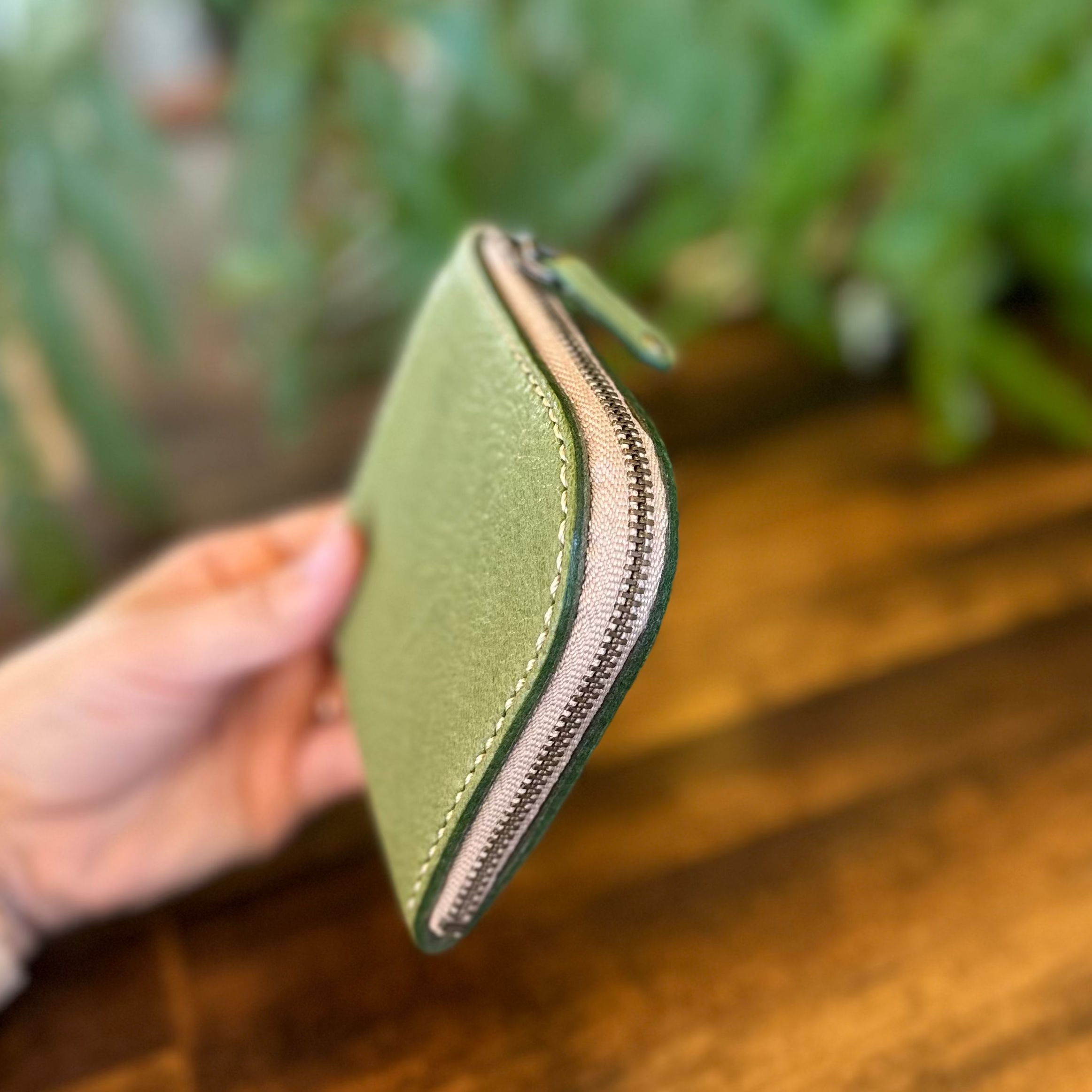 【屋久鹿革】島財布・苔色