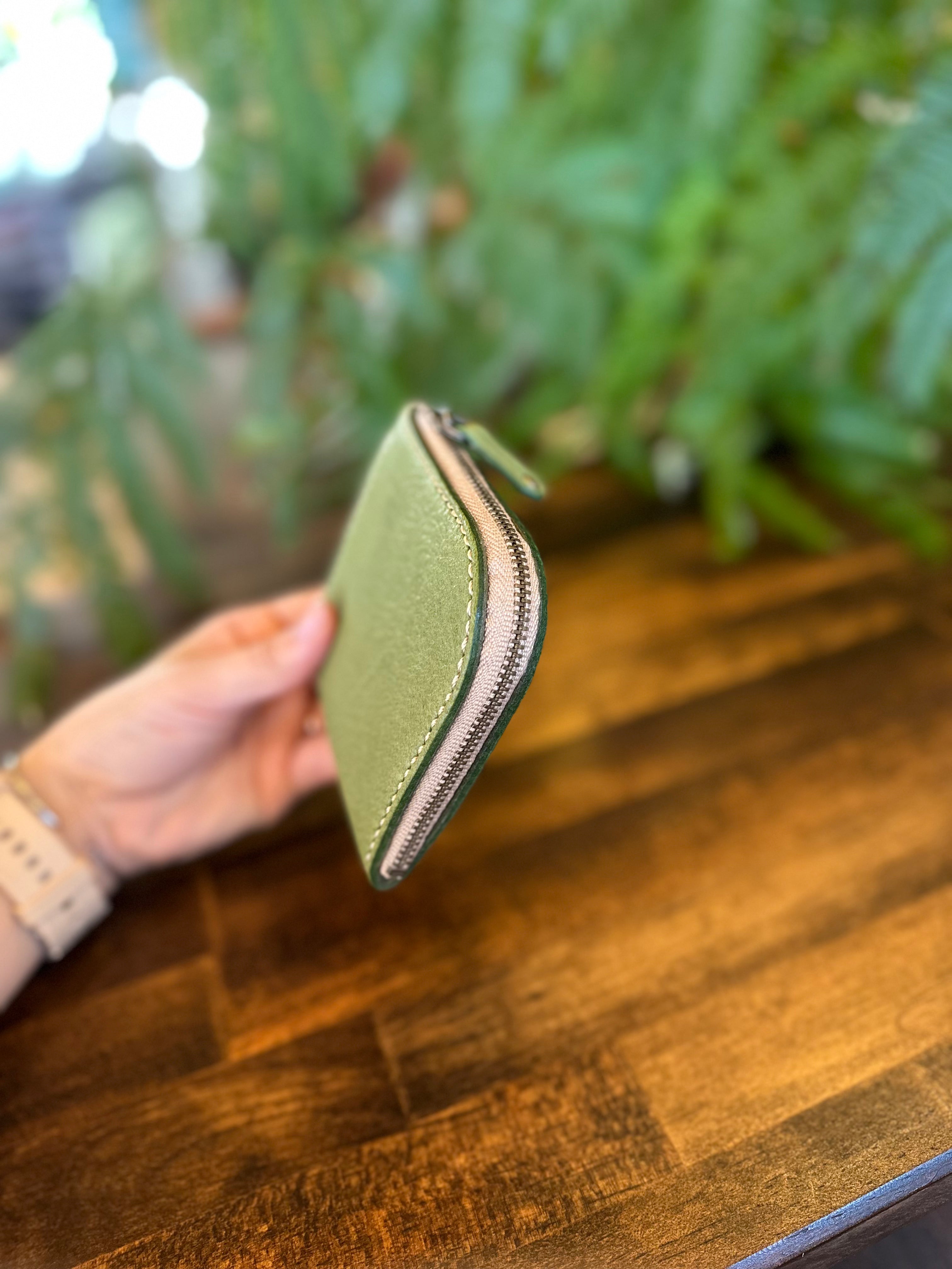 【屋久鹿革】島財布・苔色